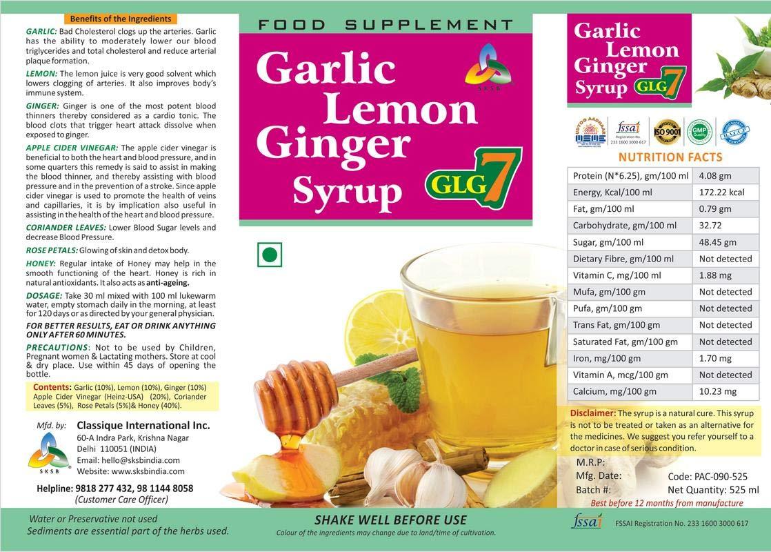 SKSB GLG7 Rose Garlic, Lemon, Ginger, Apple Cider Vinegar, Honey Syrup 525 ml