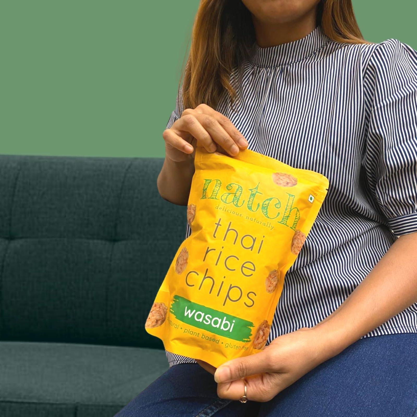 natch Natch Thai Sticky Rice Chips, Gluten Free, Vegan, Party Family Pack, All Natural Crunchy Crackers (Wasabi) 100 Gm
