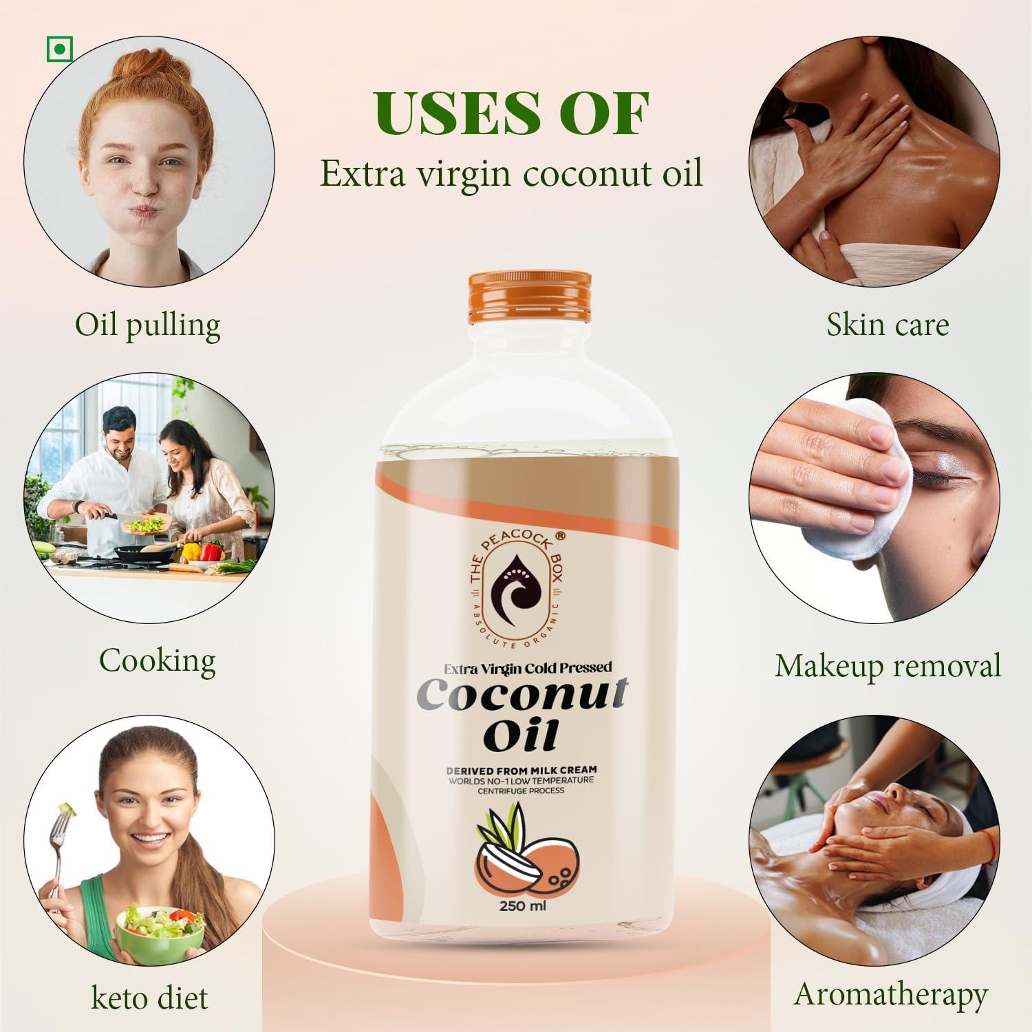 THE PEACOCK BOX ABSOLUTE ORGANIC The Peacock Box Organic Extra Virgin cold pressed Coconut Oil | Derived From Coconut Milk Cream | for Hair, Skin, and Cooking - 500 Ml