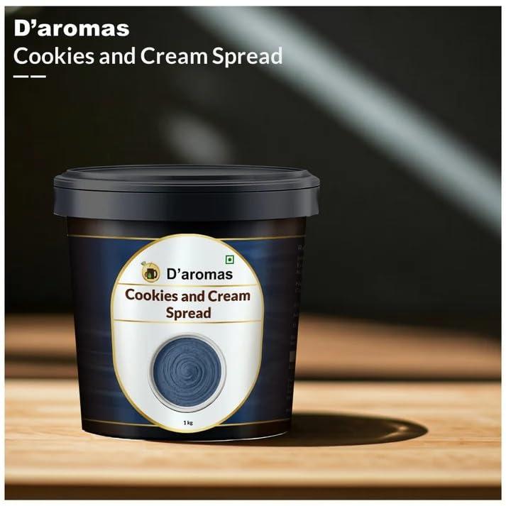 D\'aromas D\'aromas Cookies & Cream Spread, 4kg, Healthy Breakfast Bread Spread, 100% Vegetarian, Top It On Fresh Fruits, Dessert, Milkshake, Bread & Waffles With All Natural Ganache (Each 1kg) (Pack Of 4)