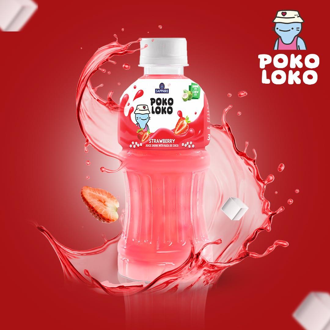 Sapphire Sapphire Poko Loko Strawberry Flavoured Fruit Juice Drink with Nata De Coco | Refreshing Fruit Drink filled with Natural Fruit Fibres, 300ml (Pack of 6)