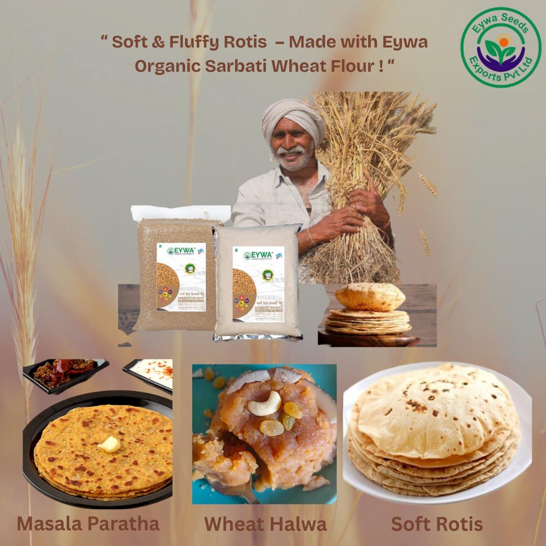 Eywa Seeds & Exports Pvt Ltd SHARBATI WHEAT FLOUR (10 KG) for eating and cooking | Pearl Millet Flour | Produce of India from Organic Farms | BY EYWA