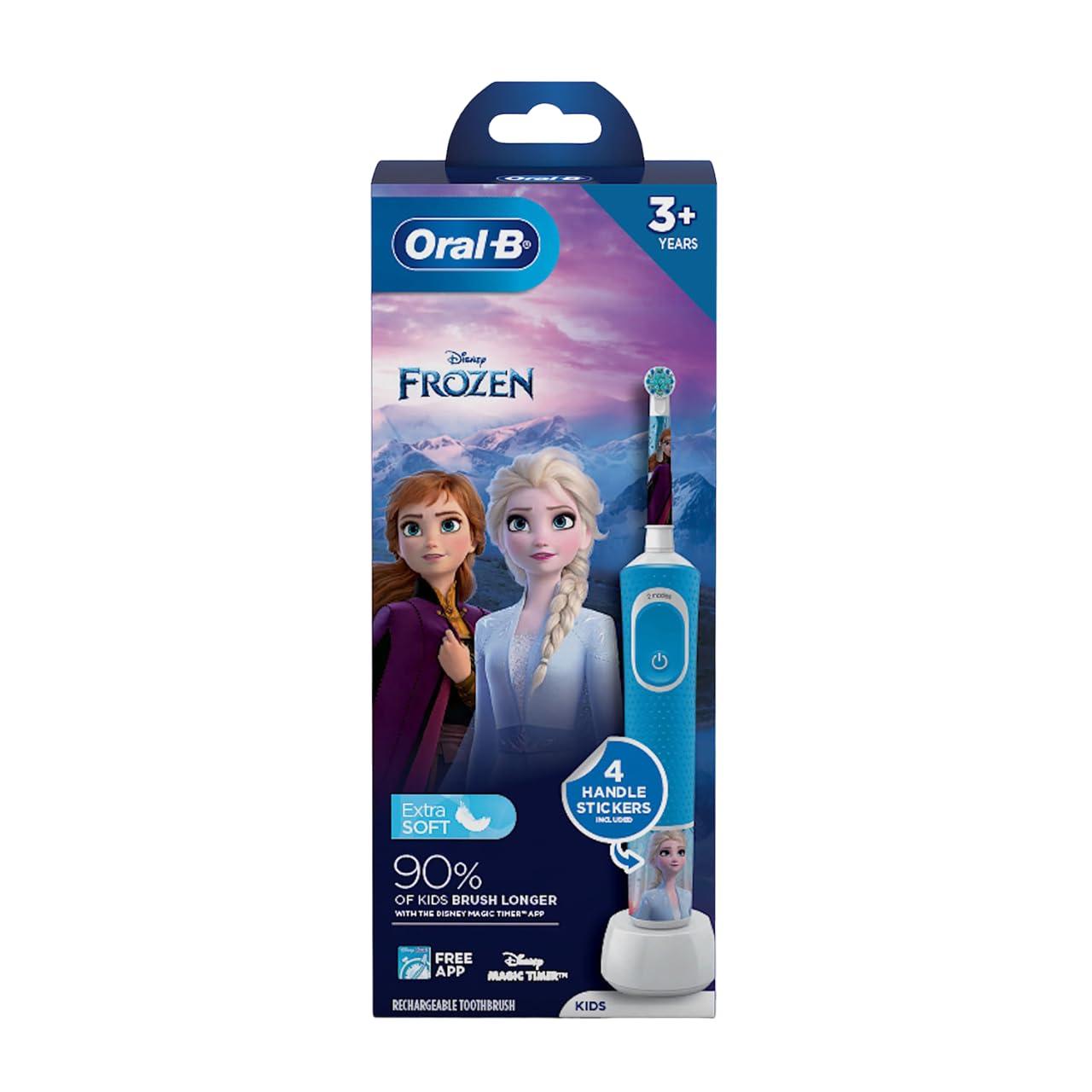 Oral B Oral B Kids Frozen Rechargeable Rotating Electric Toothbrush, 2 Brushing Modes (Daily & Sensitive), 2 Min Timer with Quadpacer, 2 Year Warranty, IPX7 Water Resistant, Round Brush Head