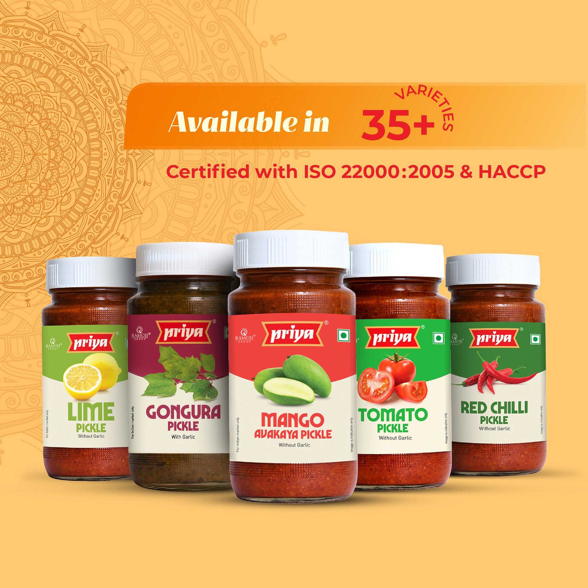 Priya Priya Amla Pickle With Garlic,300G-Authentic Telugu Style Amla Achar|Traditional South Indian Taste|Homemade Andhra Pickles|Tangy Taste|With Amla Berries,Tamarind Paste&Mixed Spices|Glass Jar