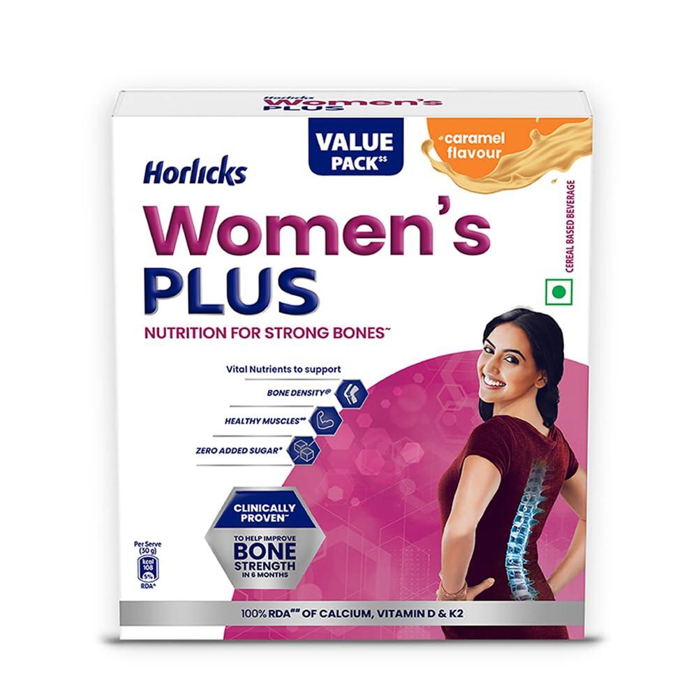Horlicks Horlicks Women\'s Plus Caramel Nutrition Drink 400 G Refill Pack, Nutrition For Strong Bones With 100% Daily Calcium & Vitamin D - No Added Sugar - Powder