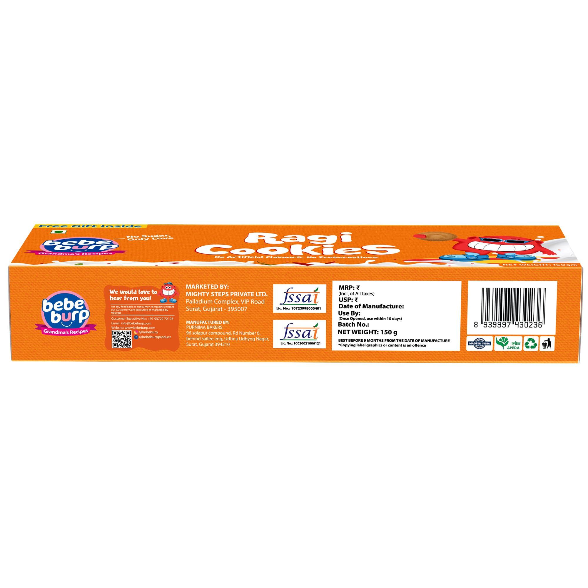 BE'BE' BURP BE\'BE\' BURP Ragi Cookies Combo Pack Of 2 -Tasty & Healthy Cookies For Childrens|No Artificial Preservatives & Flavours|Natural Sweetness Of Jaggery Biscuits (150G Each)