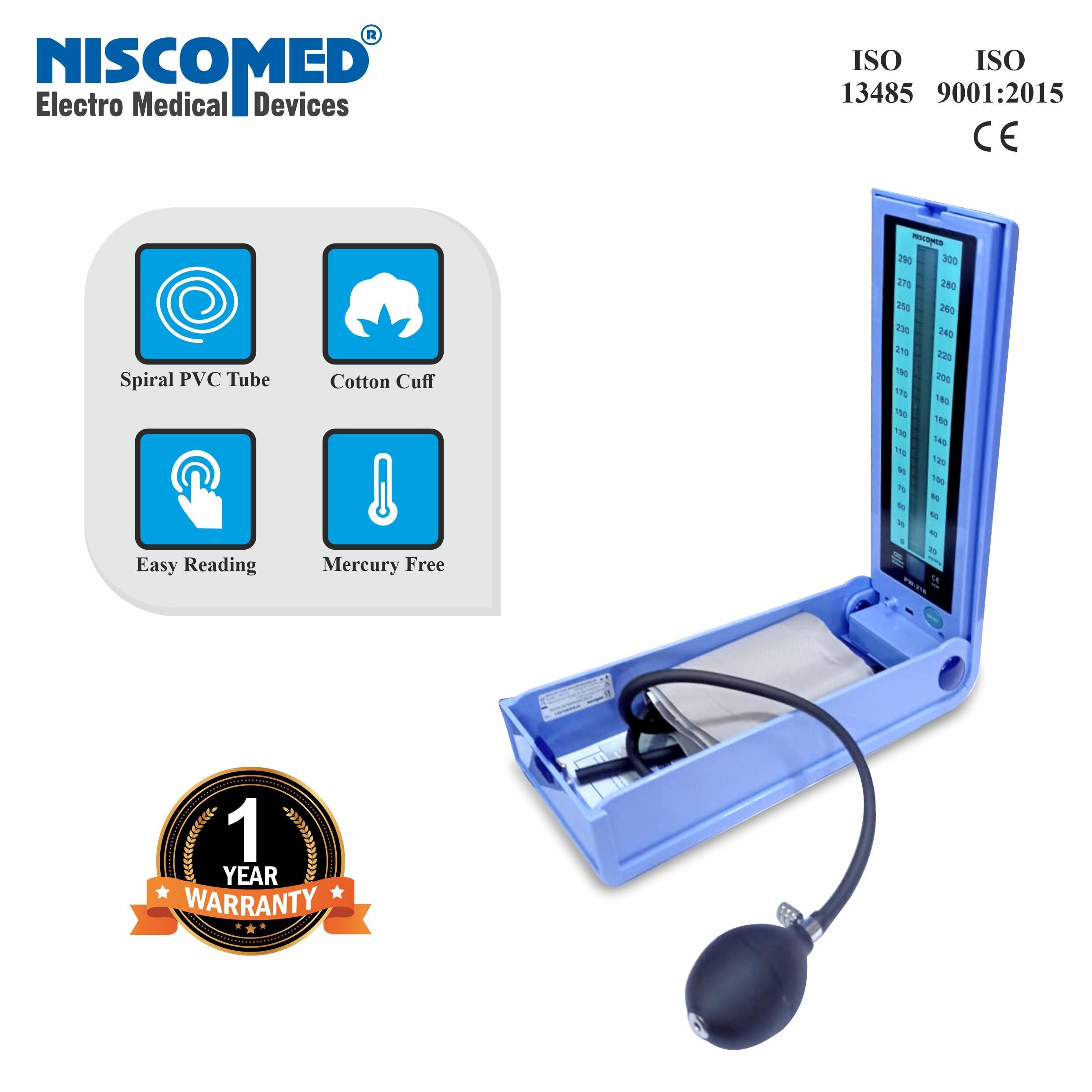 NISCOMED NISCOMED PW-216 LCD Display Sphygmomanometer BP Monitor Machine Mercury Free, Manual Blood Pressure Monitor (Blue)