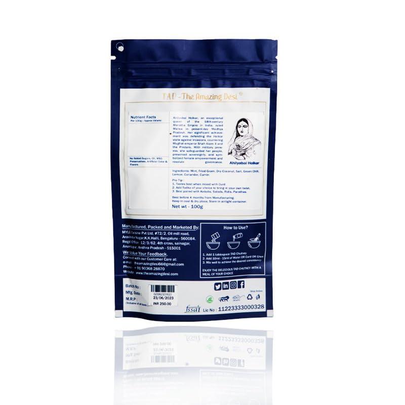 TAD - The Amazing Desi TAD -The Amazing Desi | Mint Chutney |Instant Chutney | No Preservatives |100% Natural Super Food | Oil Free | Sugar Free | 100 Grams ( Pack of 1)