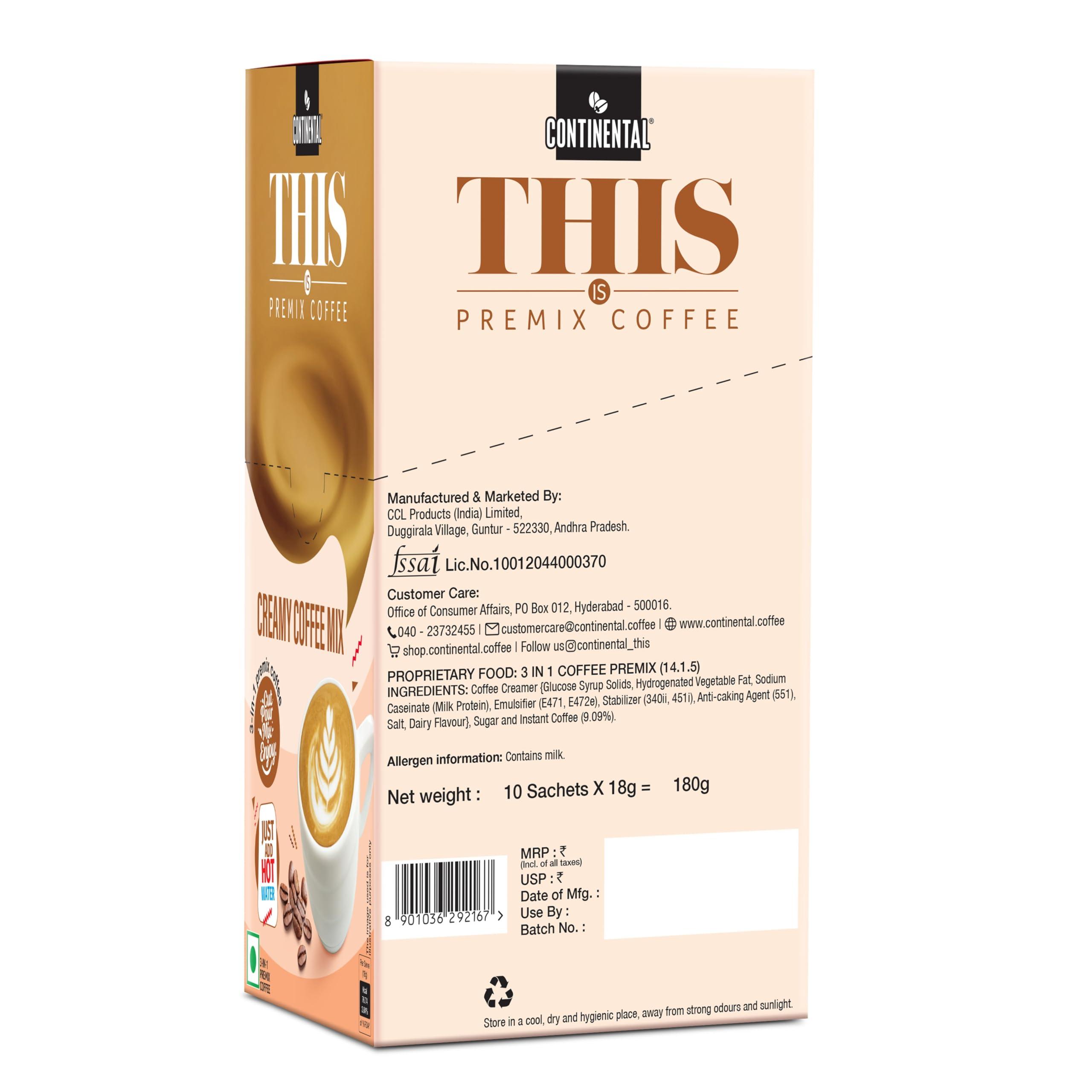 Continental This Continental This Creamy Coffee 180 Gram | 3In1 Instant Premix Coffee Powder | 20 Sachets | Just Add Hot Water - Caf? Like Coffee