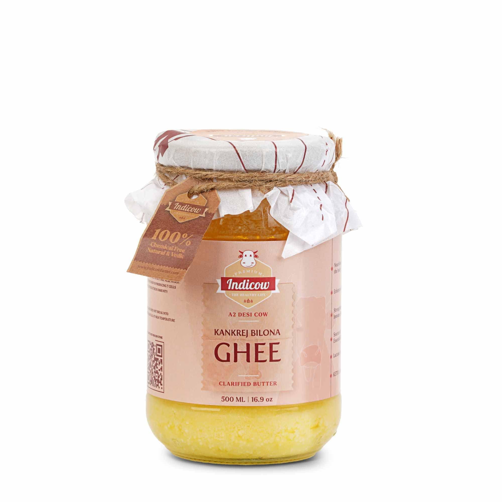 Indicow Indicow Organic Dairy Foods Pure Authentic A2 Ghee (500millilitre, Kankrej) | Grass Fed, Hand Churned, 100% Pure and Preservative Free