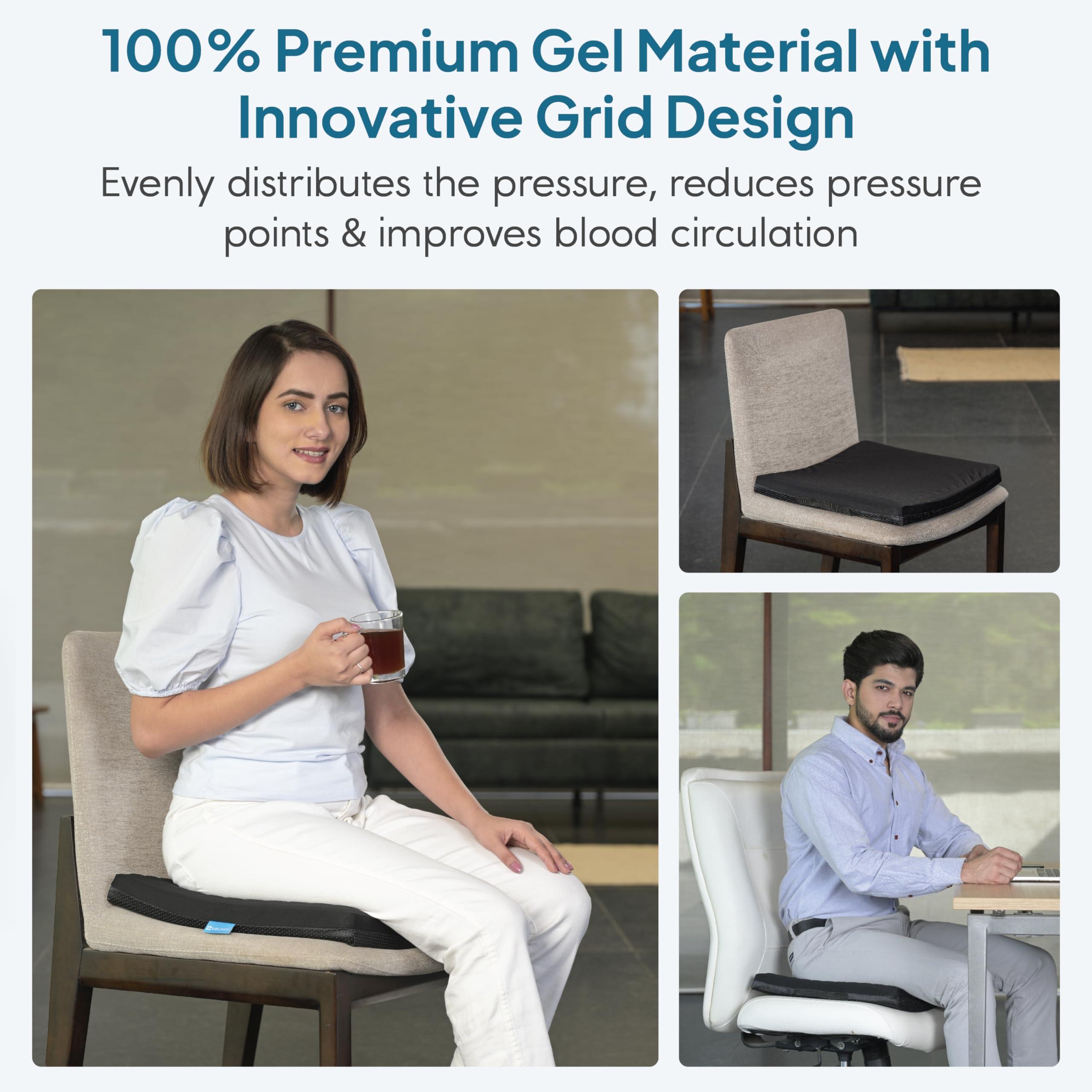 GELRIDE GELRIDE Gel Seat Cushion - Prevents Pressure Sores, Sciatica and Tailbone Pain - Grid Design, Cool & Soft - for Office Chair, Wheelchair - Made in India, (Black, Large - 18 x 16.5 x 2 Inch)