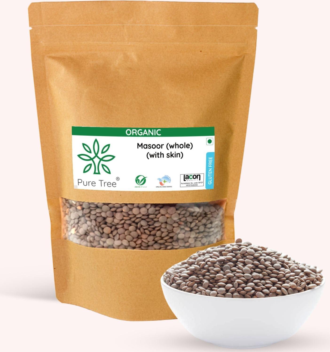 Pure Tree Pure Tree Certified Organic Black Masoor Whole | 900 g | Akkha Masoor | Sabut Masoor Dal | Brown Lentil | Whole Masoor Dal | Gluten Free | Organic Lentils Kali Masoor Dal