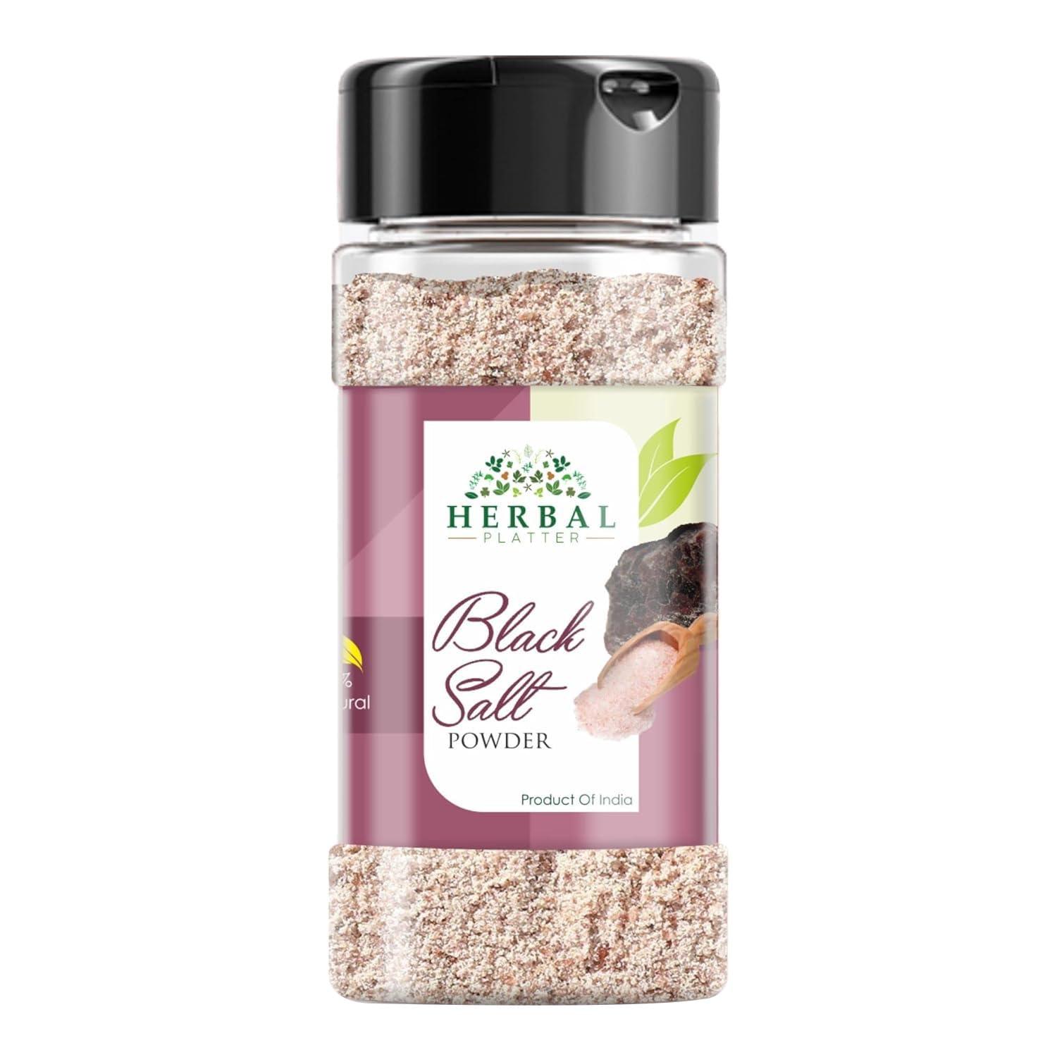 Herbal Platter Herbal Platter Himalayan Black Salt (Kala Namak) 100% Pure & Natural Rock Salt 100g Spice Jars with Sprinkler