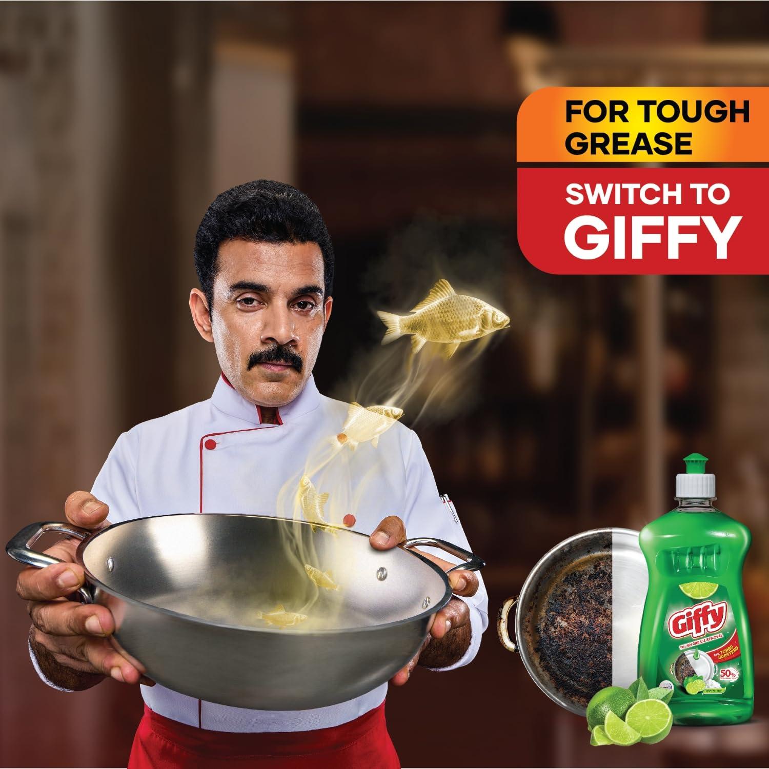 Giffy Giffy Concentrated Liquid Dish Wash Gel 500ml Pack of 2 with Active Salt & Lime| 2x Faster Tough Grease Removal & Mild Fragrance| Removes Tough Malodour| Leaves No White Residue| Hand-Safe