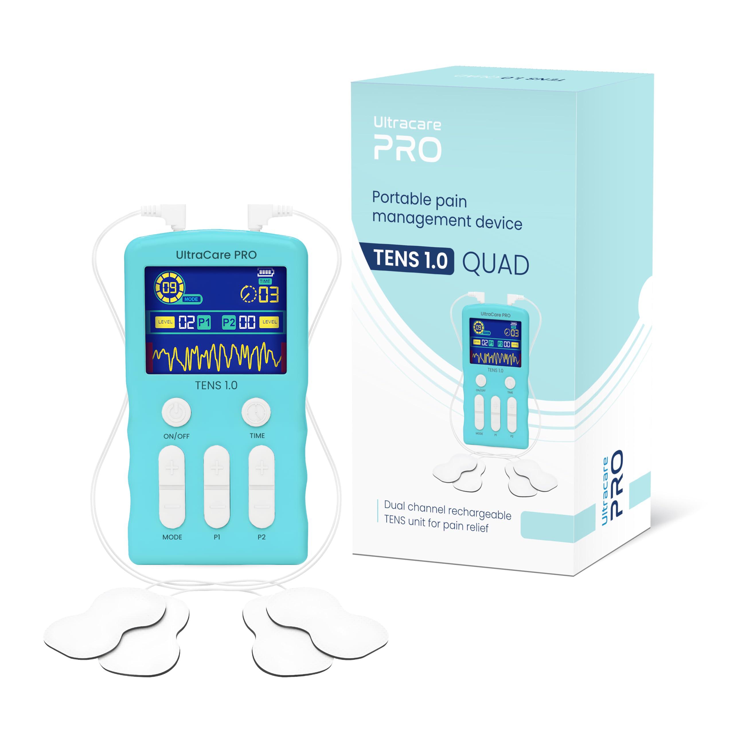 UltraCare PRO UltraCare PRO TENS 1.0 (QUAD) - TENS Machine for Physiotherapy - Joint & Muscle Pain Relief - 25 Modes 50 Intensity Levels - Rechargeable - Dual Channel - Travel Friendly - Portable & Lightweight