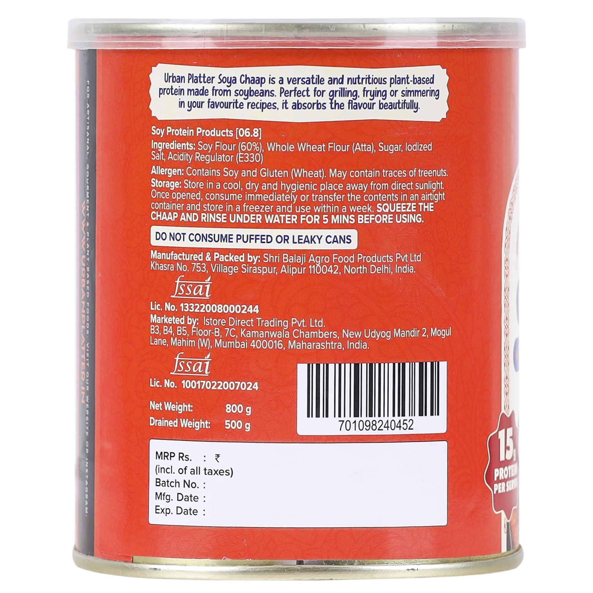 urban platter Urban Platter SOYA Chaap in Brine, 800g (Pack of 2)(Canned | Chunks on Stick | Drained Weight - 500g, Rich in Plant Protein| Soy Chap)