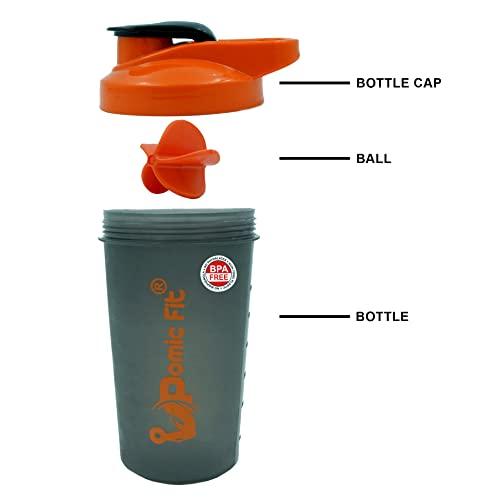 Pomic fit Pomic fit 600ml Plastic Protein Shaker Water Bottle with Powerful Blending Ball Sipper for Gym (Pack of 1)