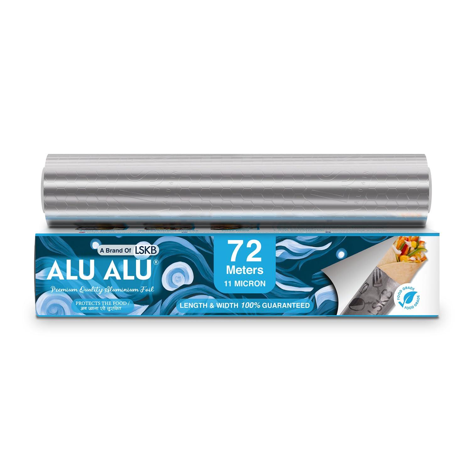 ALUALU ALU ALU 72 Meters Aluminium Foil, 11 Micron Thickness, Premium Quality, Keeps Food Fresh Always, Perfect for Food Wrapping, Packing, Storing and Serving