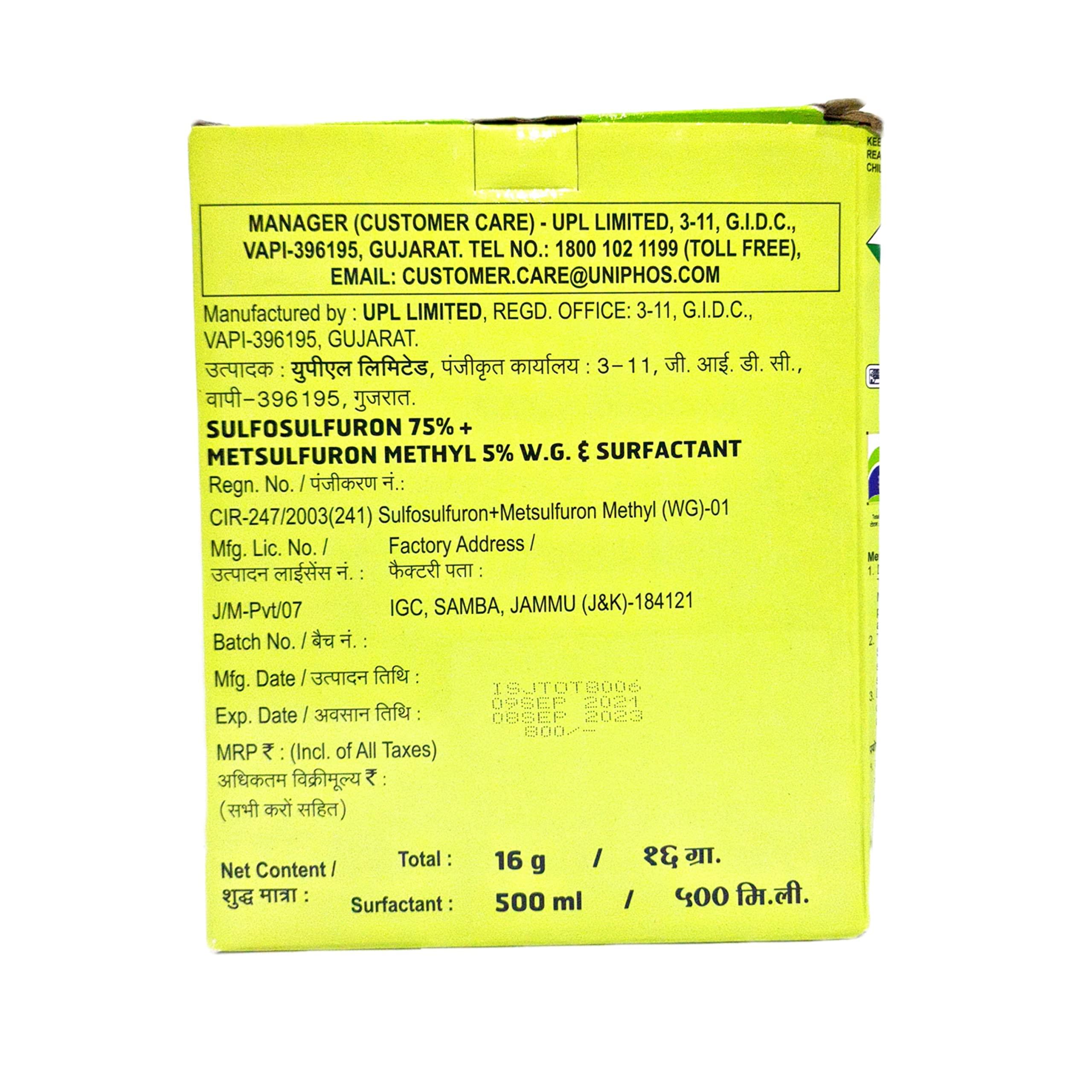 UPL LIMITED UPL Total (Herbicide) (Sulfosulfuron 75% + Metsulfuron Methyl 5% WG) with Surfactant (500 ml)