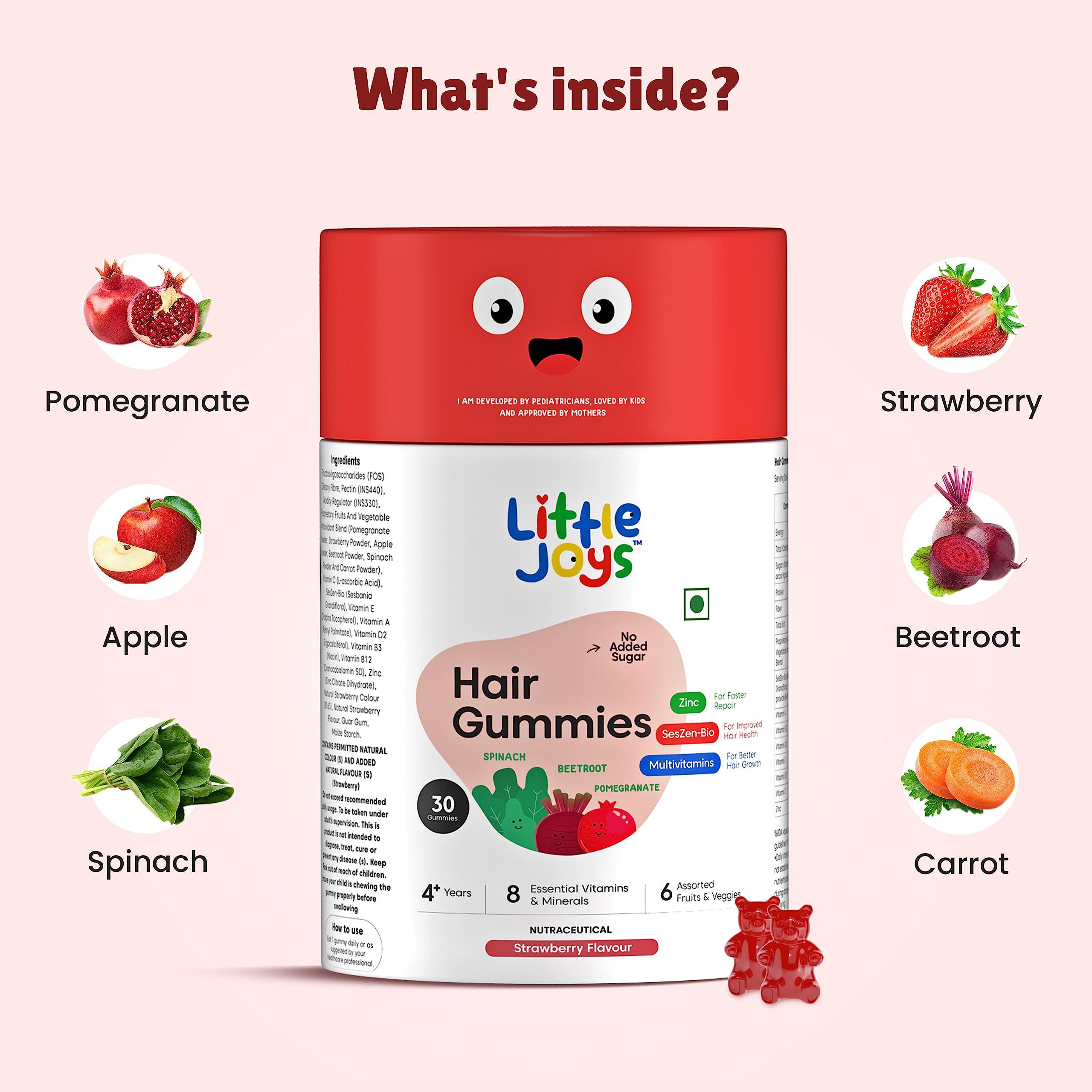 Little Joys Little Joys Biotin Hair Health Gummies (2-12 years) | 30 Days Pack | Strawberry Flavour | Developed by Paediatrician, No Side Effects