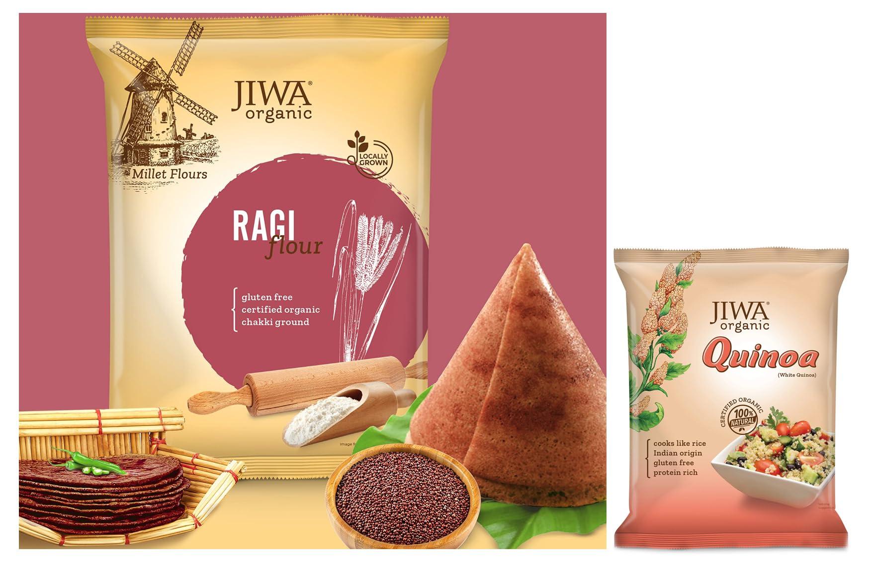JIWA healthy by nature JIWA healthy by nature Organic Quinoa, 500 g, (Certified Organic & Gluten Free) & JIWA healthy by nature Organic Ragi Flour, 1 Kg