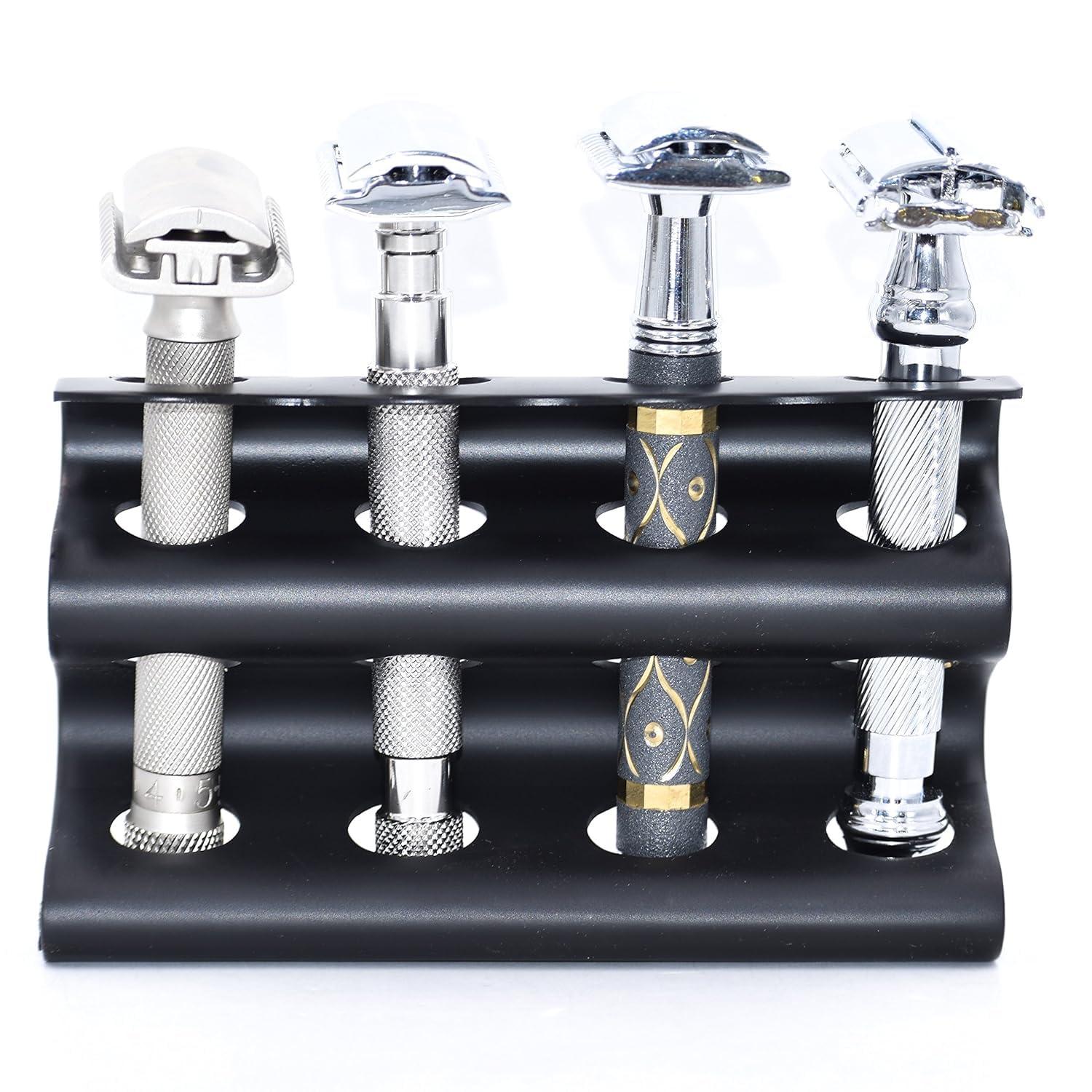 Parker Safety Razor Parker Safety Razor Double Edge Razor Stand – Solid Brass with Black Finish –Holds 4 Razors – Parker Stand with Padded Base – Excellent Storage for Long Handled Double Edge Safety Razors