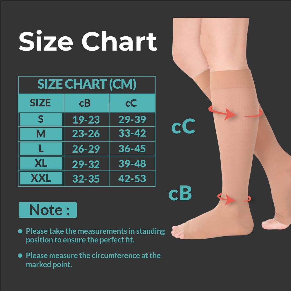 Healthshine Healthshine Class 2 Medical Compression Stocking Knee Length | Soothing Relief for Swollen, Tired Legs | Varicose Vein Socks for Men & Women | Pocket-Friendly in Medium Size | CE, ISO Certified