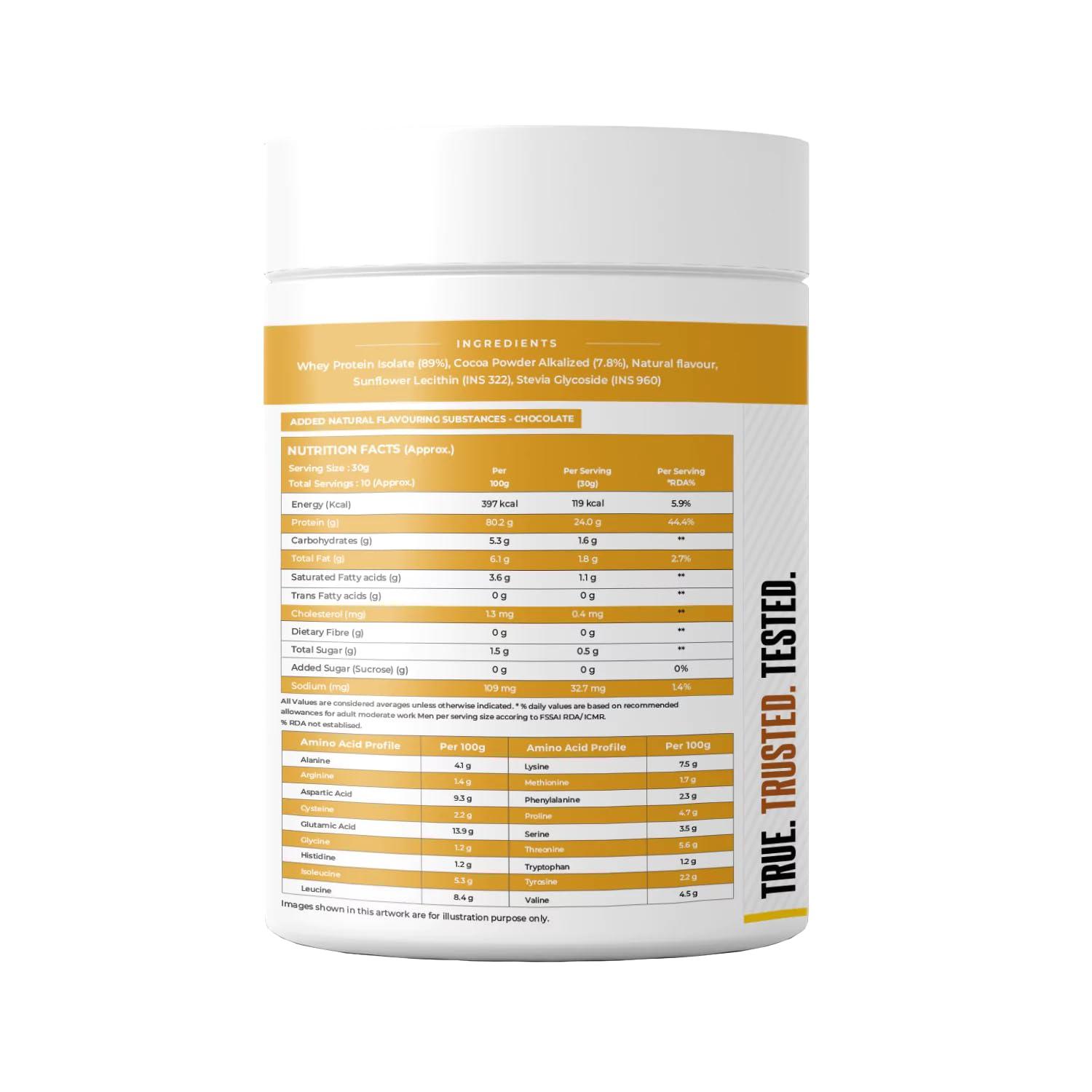 NATURALTEIN NATURALTEIN Natural whey Protein 30g Serving - 24g Protein, Isolate Chocolate - 300g (Naturally flavored, Non GMO, No Artificial Sweeteners)