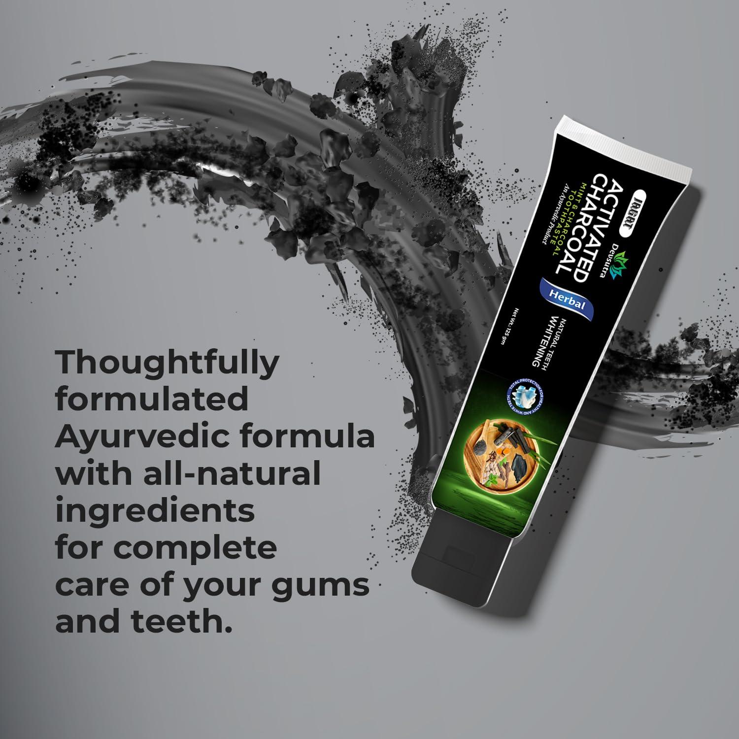 JAGAT Jagat Devsutra Dr. Trusted Ayurvedic HERBAL Activated Charcoal Toothpaste for Teeth Whitening - 100% Natural Formula with Mint Flavour, No Fluoride & Artificial Colours - Pack of 8 (100g x 8)