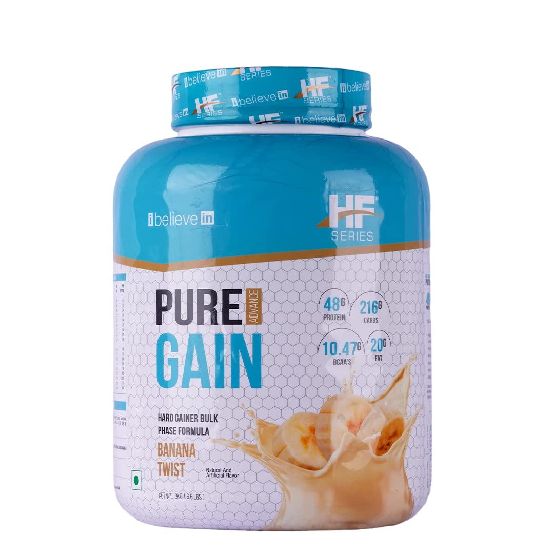 HF Series HF Series Pure Gain Mass Gainer Powder | High-Calorie | Weight Gainer Powder | 48g Protein | 11.01g BCAAs | 8.66g Glutamic Acid | Banana Twist | 3kg / 6.6lbs