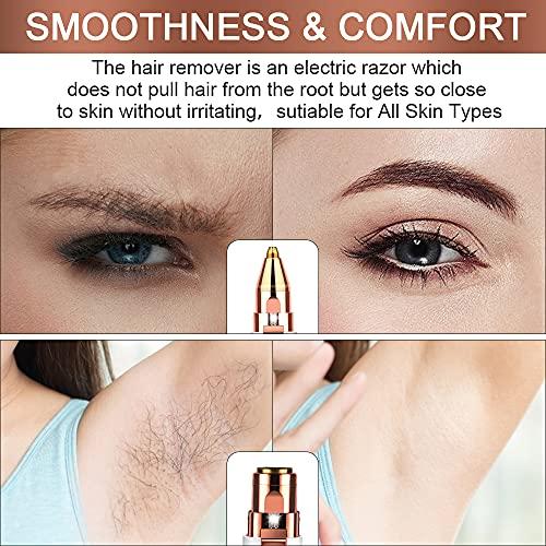 URAQT Facial Hair Remover for Women, 2 in 1 Eyebrow Trimmer & Face Hair Remover, Rechargeable Waterproof Painless Lady Shaver for Lips Nose Face Body Peach Fuzz