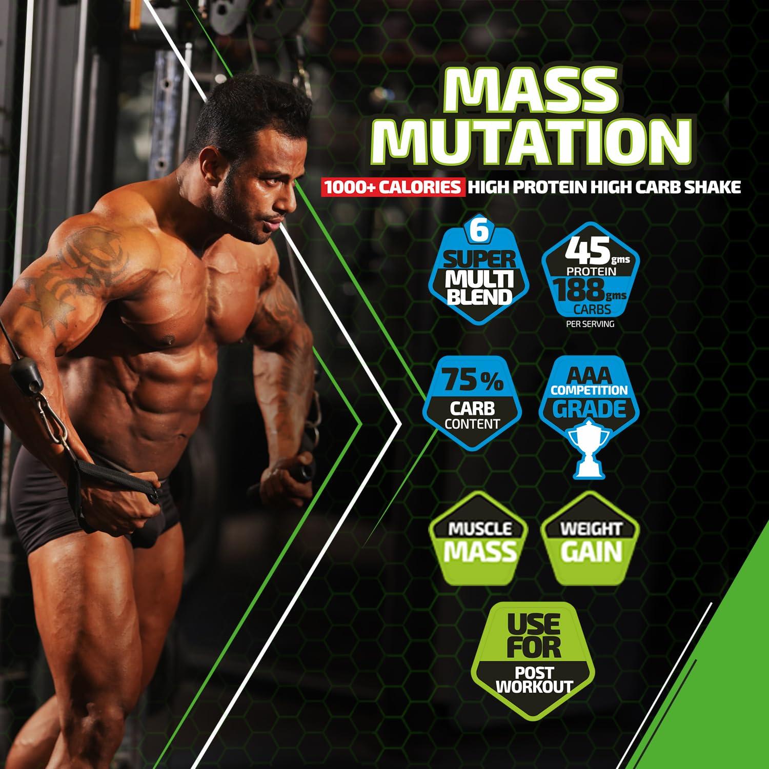 DN DOMIN8R NUTRITION DN Mass Mutation Weight Gainer, 908 g (2 Lbs), Belgain Chocolate, High Protein Mass Gainer, 45g of Protein Per Serving With TESTO Boost | HGH Boost| CGT Bcaa Complex