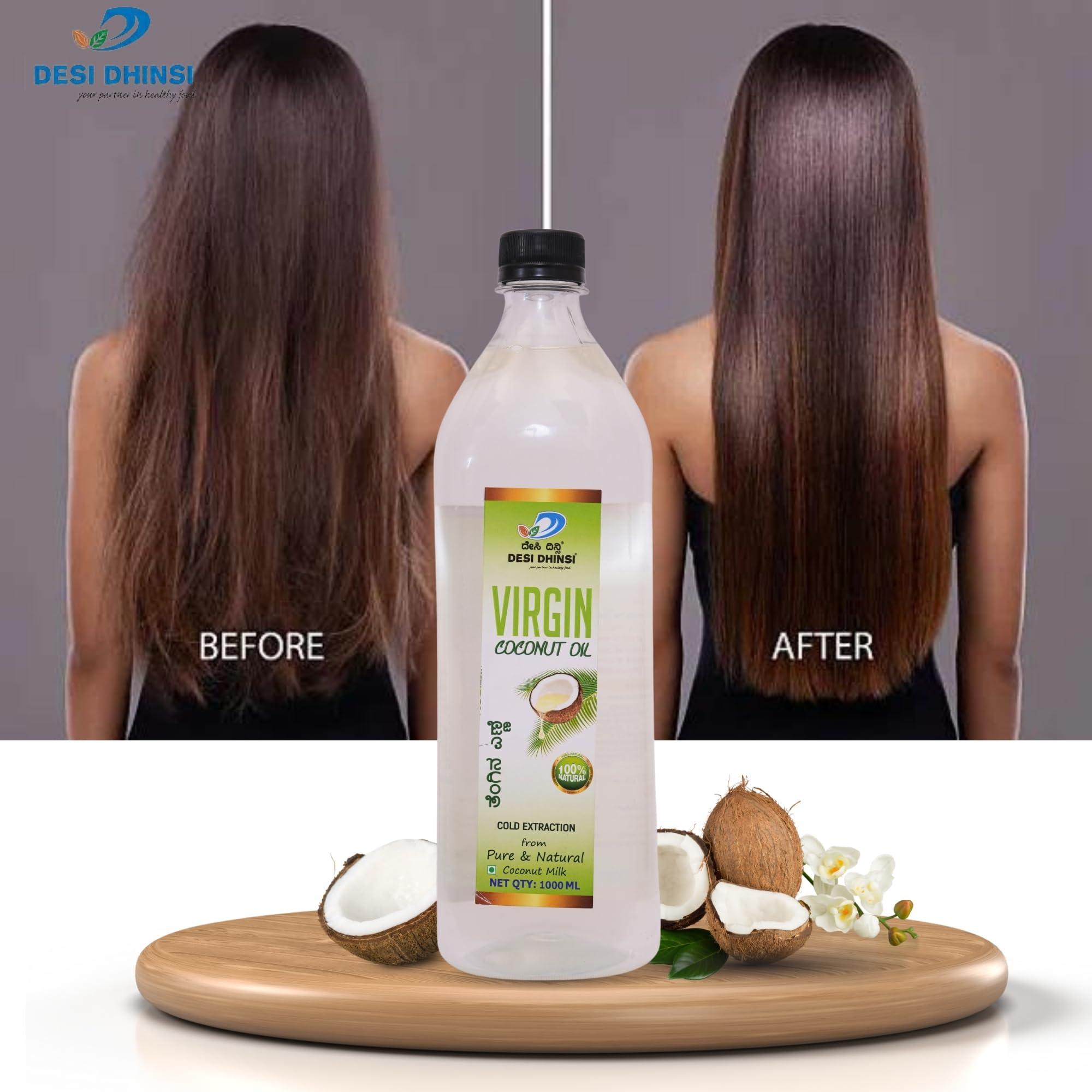 DESI DHINSI DESI DHINSI Pure Cold Pressed Virgin Coconut Oil For Cooking, Personal Care, Hair Care, Skin Care | Natural & Edible | 1L - Pack of 1