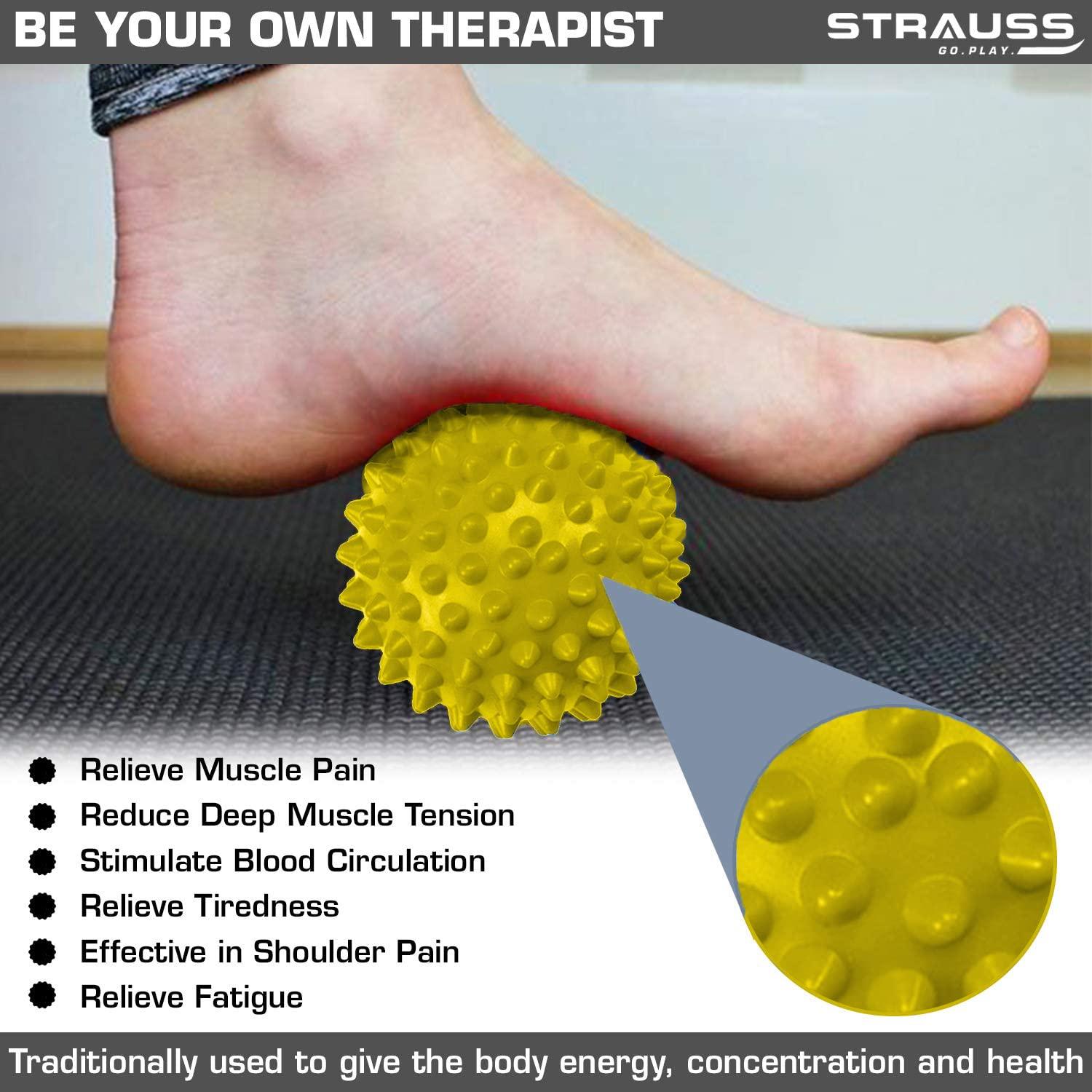 STRAUSS Strauss Acupressure Massage Ball, 3.5 inch|Deep Tissue Massage for Trigger Point Therapy, Myofascial Release & Muscle Knots |Acupressure Therapy Ball |Ideal for Back, Neck, Foot,Shoulder,Yoga,(Yellow)
