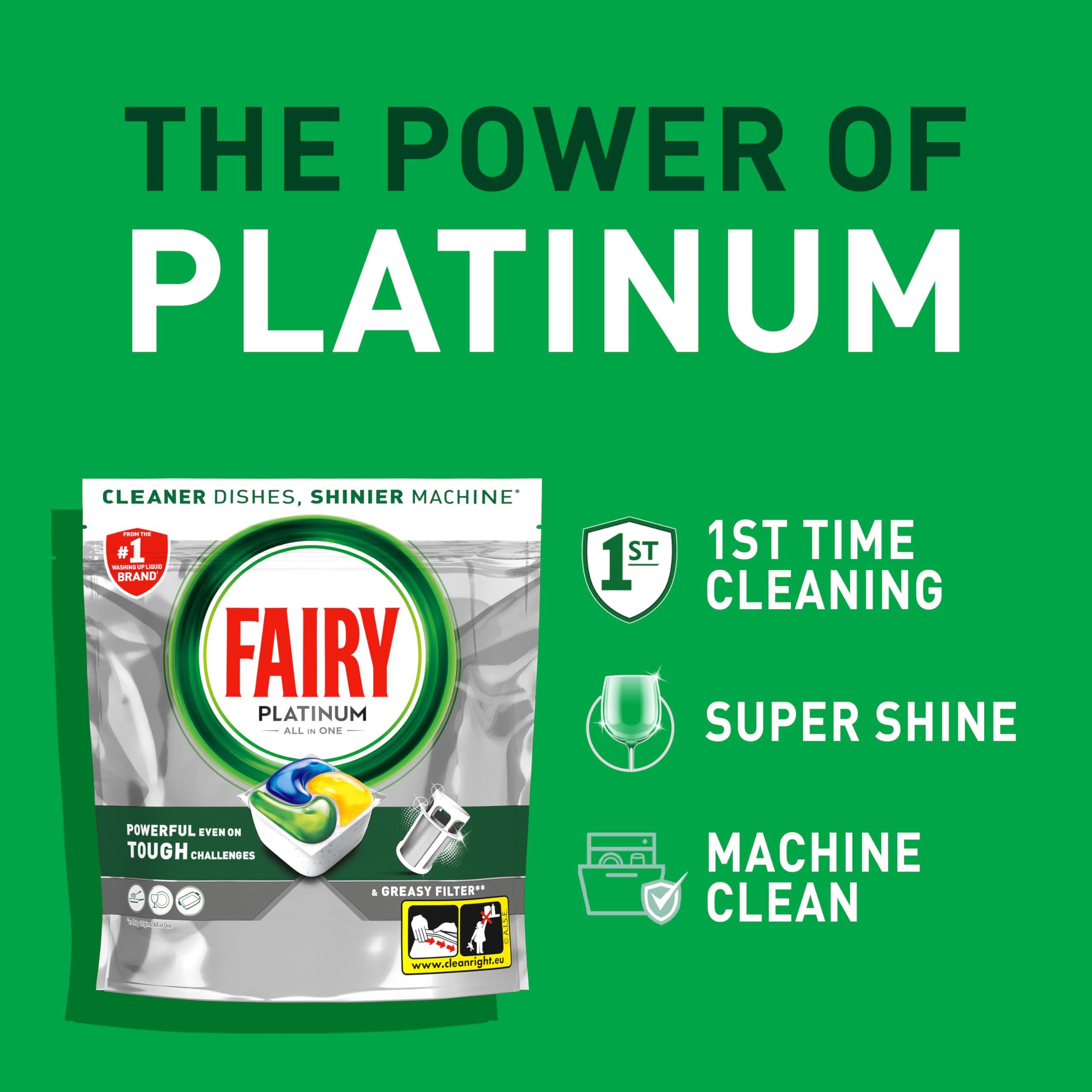 FAIRY Fairy Platinum Plus All-In-1 Dishwasher Tablets Bulk, 74 Tablets, Lemon, With Greasy Filter & Rinse Aid Action, Packaging may vary