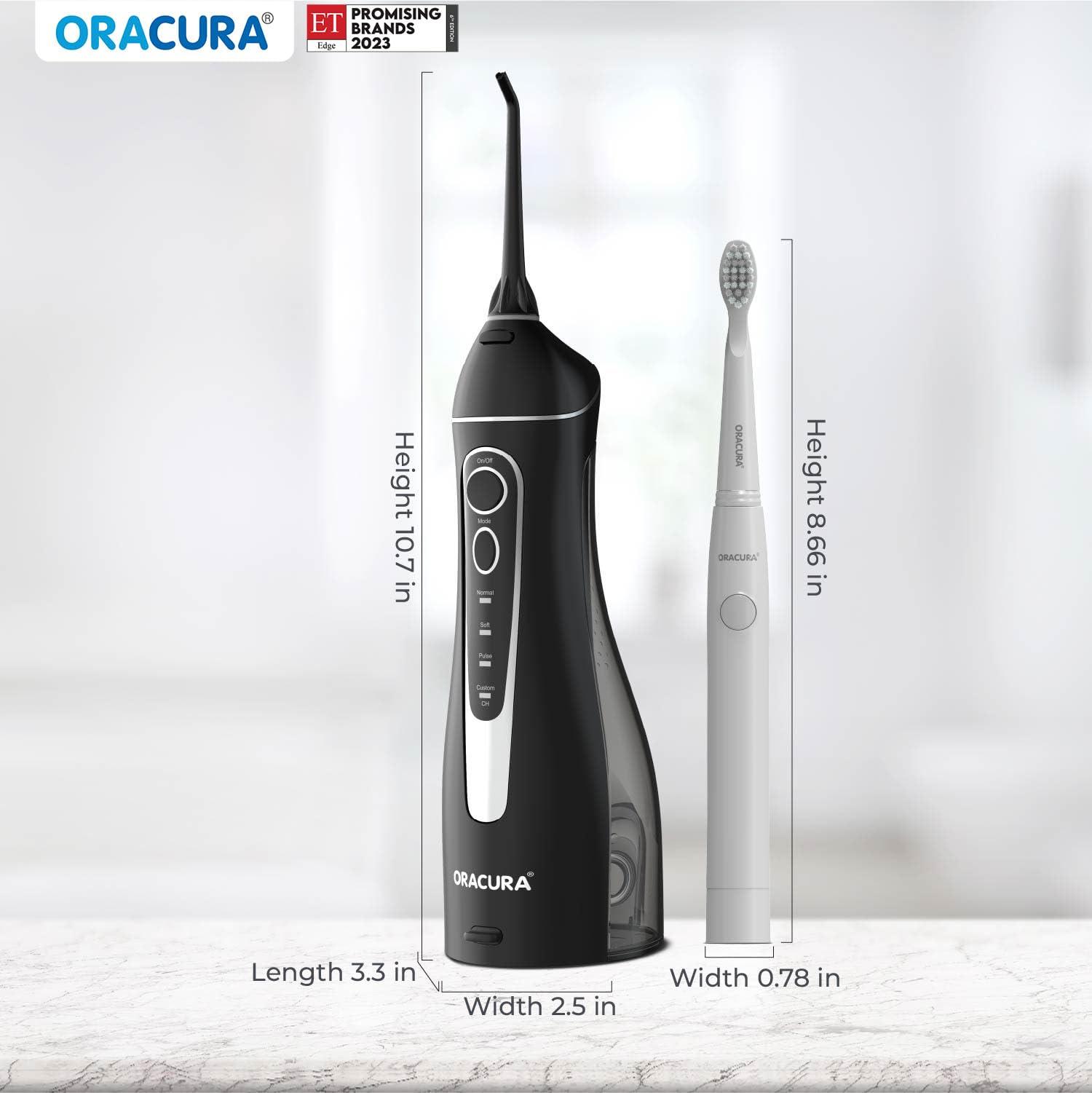ORACURA ORACURA Daily Care Combo OC200 Smart PLUS Water FlosserBlack & SB200 Sonic Lite Electric Rechargeable Toothbrush Peach
