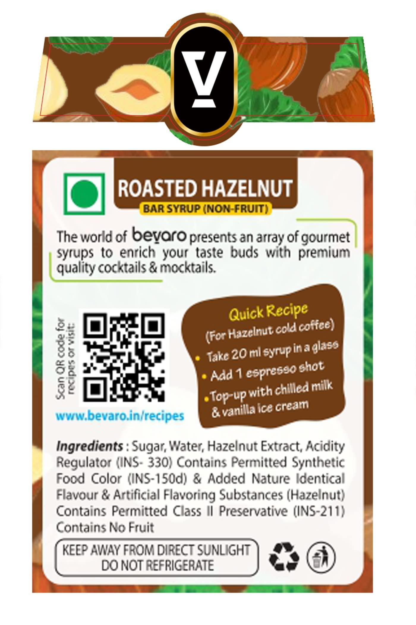 Bevaro Bevaro Mint Mojito Syrup and Roasted Hazelnut Syrup| Syrups for drinks| Mocktails Syrup Combo| Flavoured Syrup| juices and drinks |Cocktail Mixer (300 ml, Pack of 2)