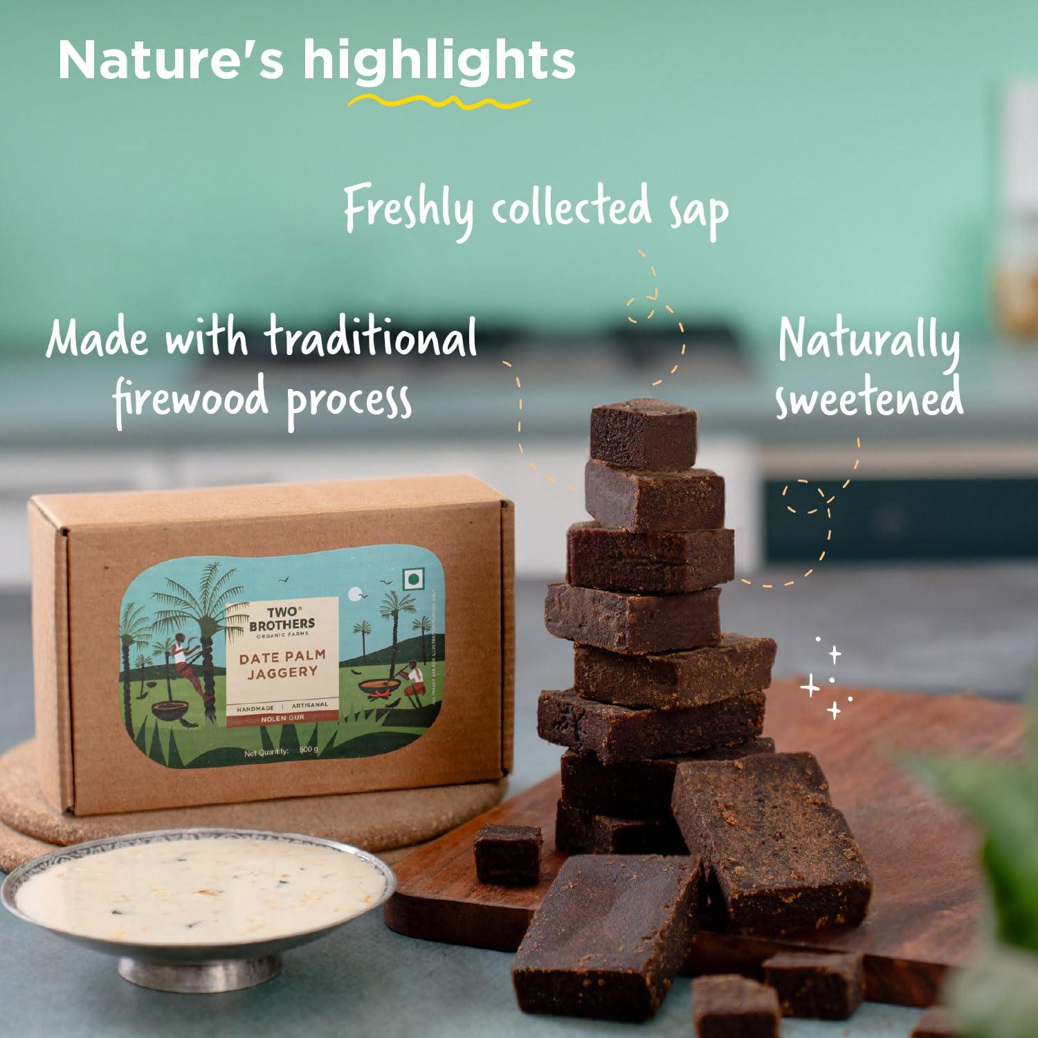 TWO BROTHERS ORGANIC FARMS Two Brothers Organic Farms Date Palm Jaggery/Nolen/Jhola Gur No Additives or Preservatives, Healthy and Tasty (Date Palm Jaggery Solid 1/2kg)