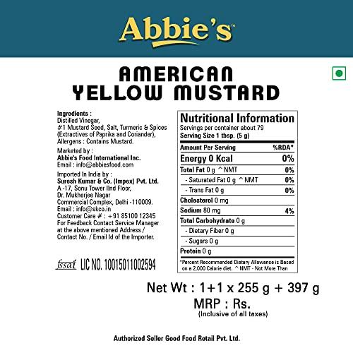 Abbie's Abbie's Squeeze Yellow Mustard 652 g (Pack of 255 g and 397g ,1 unit each), Product of USA