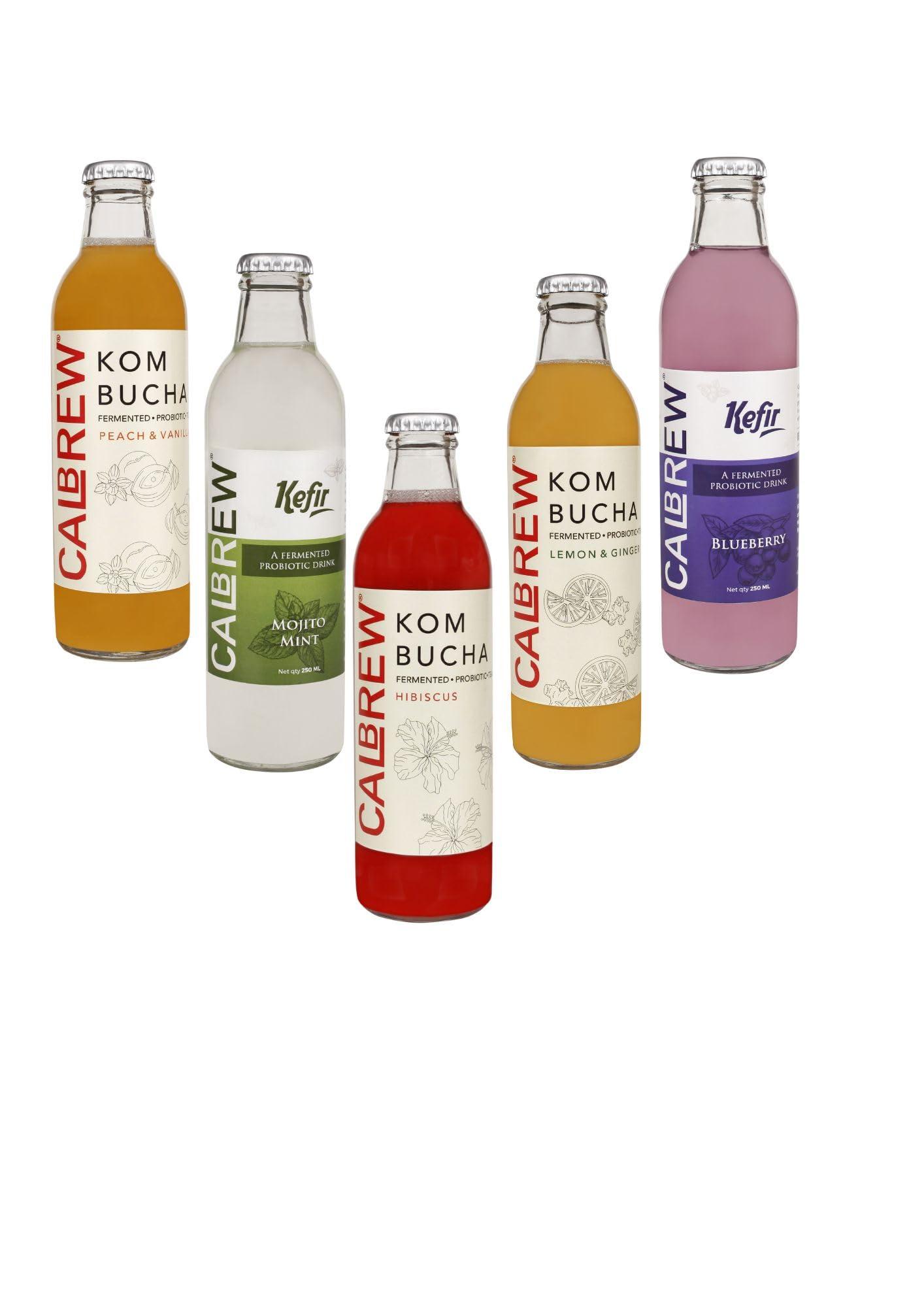CALBREW CALBREW \"Kombucha + Kefir Combo Pack - Probiotic Rich Tea Fusion | Raw and Unfiltered | Gut-Friendly and Energizing\" |6-Pack Assorted Flavors ||250ml|