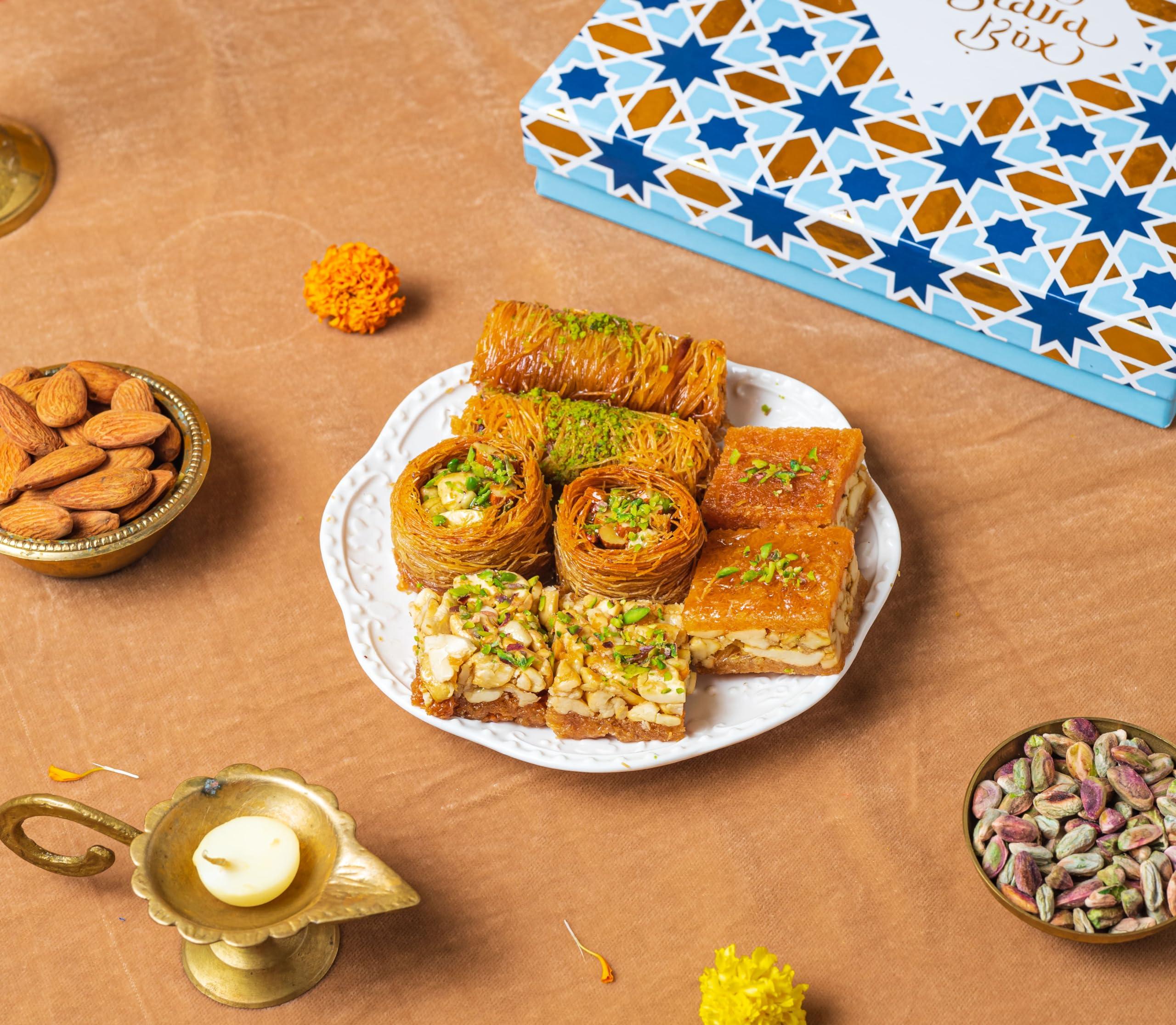 THE BAKLAVA BOX The Baklava Box- Assorted kunafa made using dry fruits, and honey and dipped in pure ghee. Kunafa box 250gms