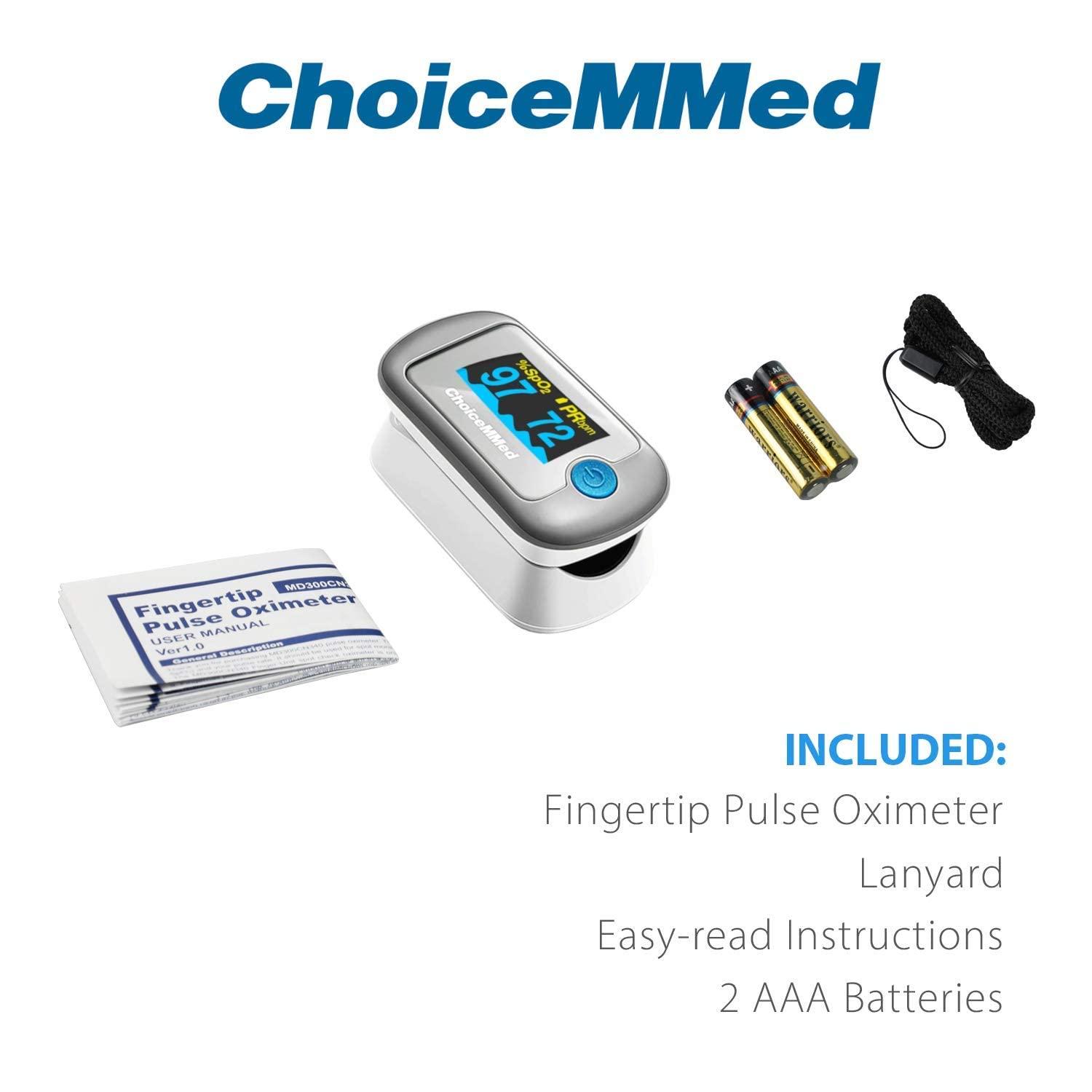 CHOICEMMED ChoiceMMed FingerTip Pulse Oximeter (MD300CN330) | Pulse Rate | Oxygen Saturation | High Accuracy | Pulse blood Oxygen | SPO2 & PR Measurement | CE | FDA Approved- Pack of 1 (Grey)