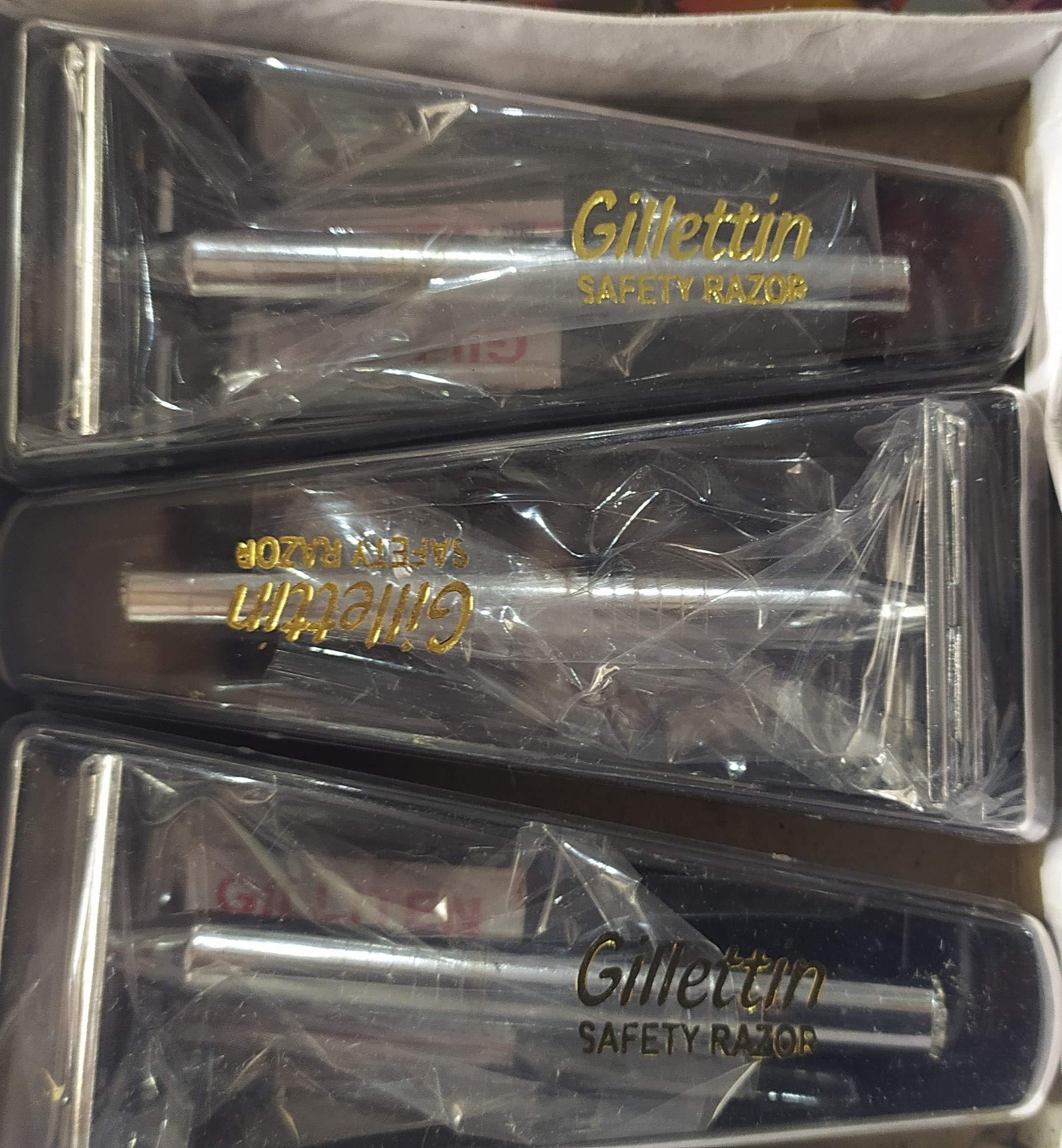 Generic PSJS Combo pack of Gilletin safety shaving razor for clean & smooth shave set of 3pcs in silver colour along with 1piece shaving brush