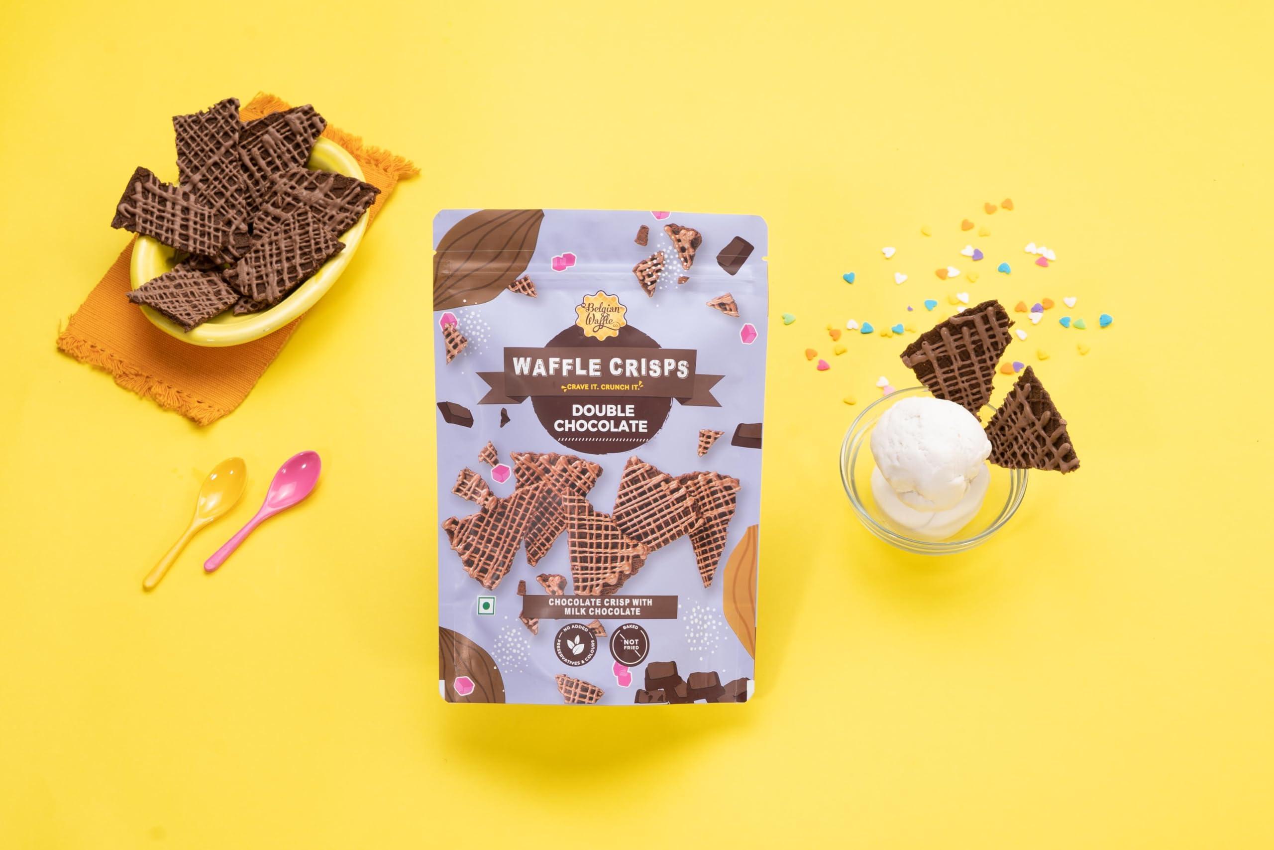 The Belgian Waffle Co The Belgian Waffle Co - Double Choco Waffle Crisps, Thin, Crunchy, Eggless, Baked Not Fried, Healthy Snacks for Breakfast - 85gm Each (Pack of 2), Chocolate
