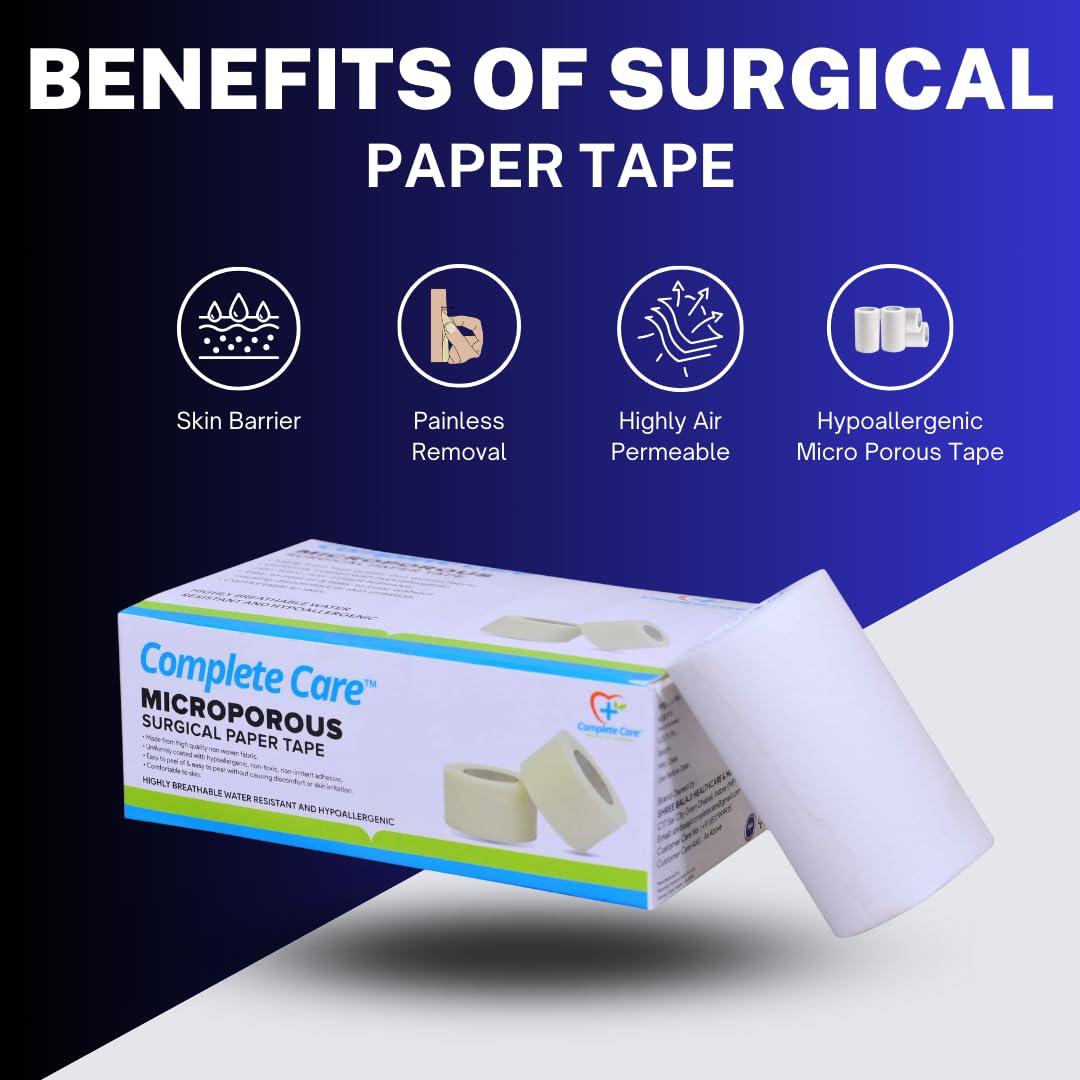 COMPLETE CARE Complete Care Microporous Surgical Paper Tape | Medical Tape for skin, Dressings and First Aid Bandage Tape for Sensitive Skin | Multipurpose Gentle Adhesive Tape for Wound Care- 3 Inch, 9 Mtr- Pack of 2 (4 Rolls Each Box)