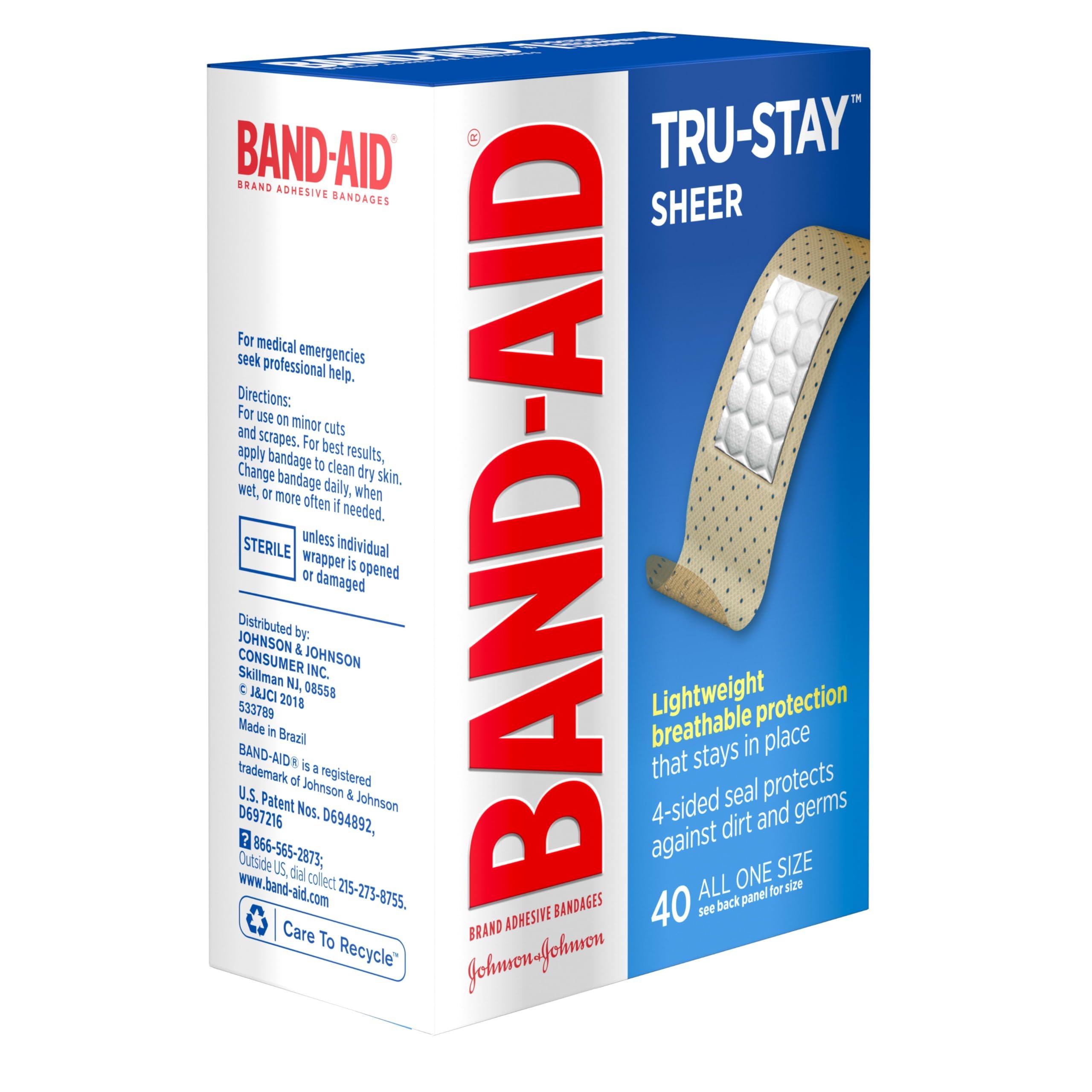 Band-Aid Band-Aid Brand Tru-Stay Sheer Strips Adhesive Bandages for First Aid and Wound Care, All One Size, 40 ct