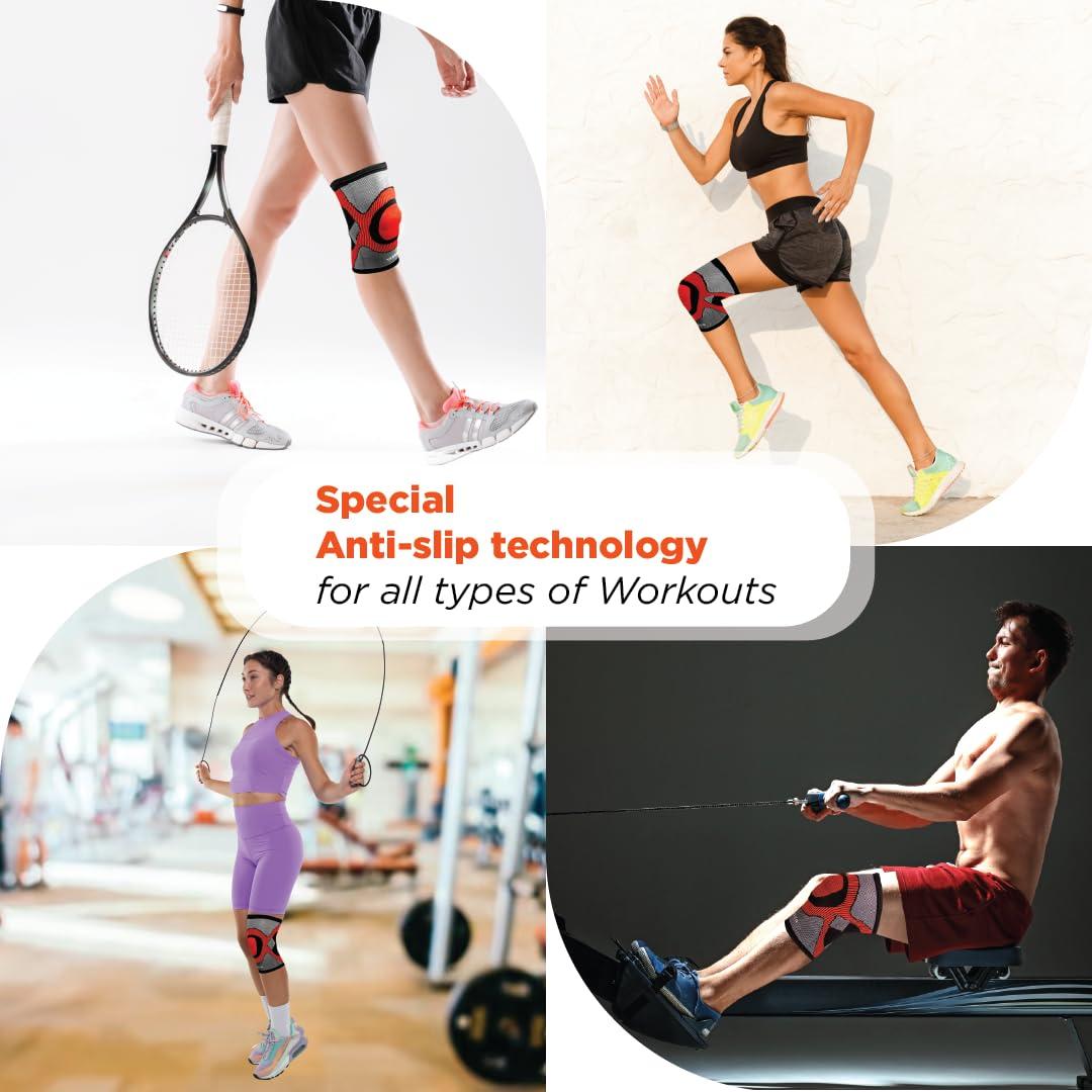 Vissco Vissco 3D Knee Cap (Mild Support), Knee Support for Pain Relief, Knee Injury, Braces for Walking, Running, Gym, Workout, Weightlifting (Single)- Medium (Grey)