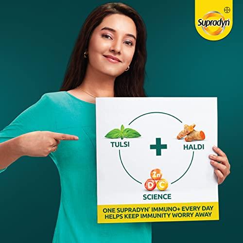 Supradyn Supradyn Immuno +, Multivitamin Vit C, Vit D, Zinc, Unique blend of Tulsi, Turmeric, Shatavari & Ashoka, Pack of 9 x 10 Tablets