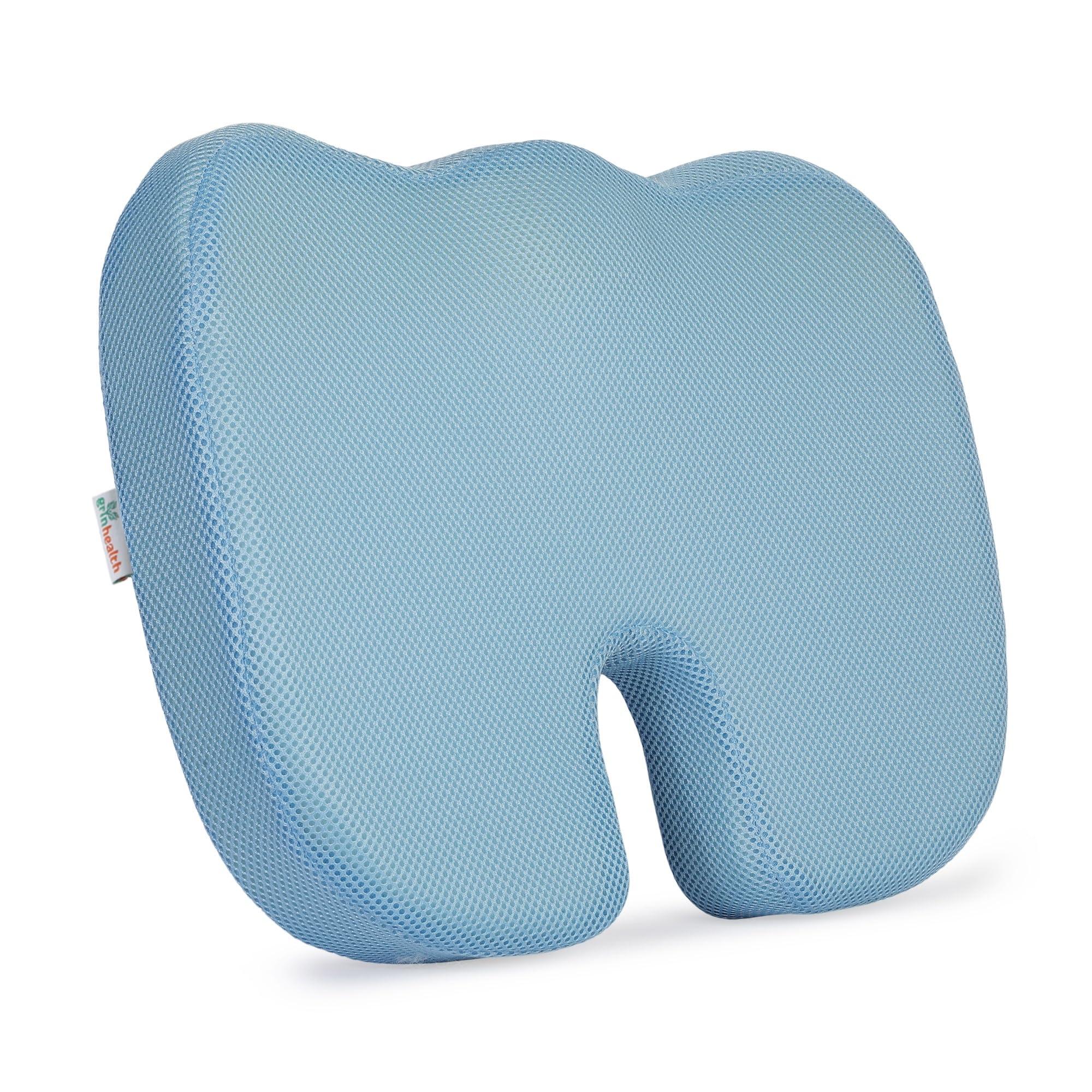 Grin Health Grin Health High Density Coccyx Seat Cushion for Tailbone, Sciatica, Hip Lower Back Pain Relief, Orthopedic Memory Foam Chair Cushions for Long Sitting for Office/Home Chair (Light Blue)
