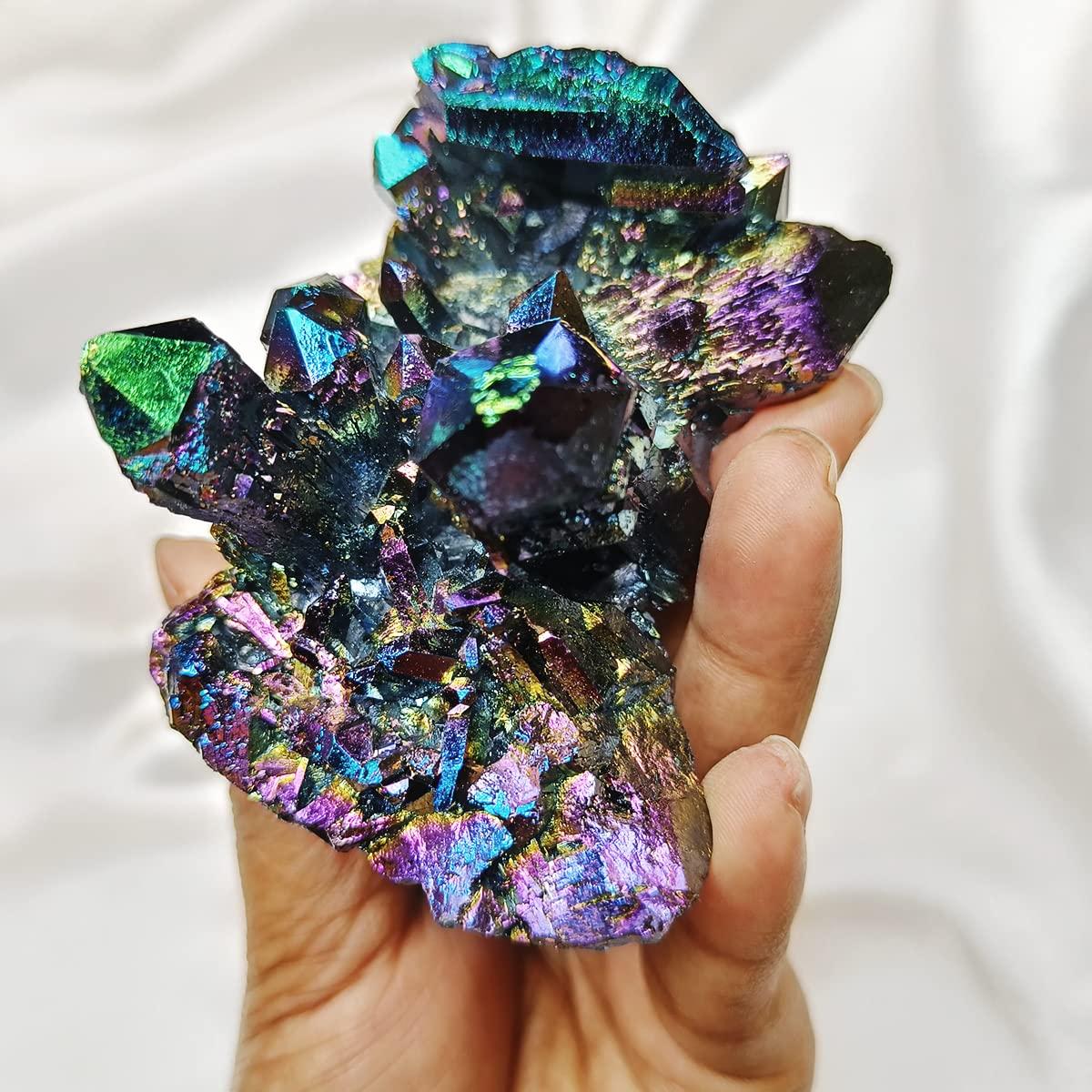 9Dzine 9Dzine Rainbow Aura Quartz, Titanium Aura Quartz,Rainbow Flame Titanium Aura Quartz Crystal Cluster,Druzy Titanium Aura Quartz Geode,Specimen 100-150 Gm Approx